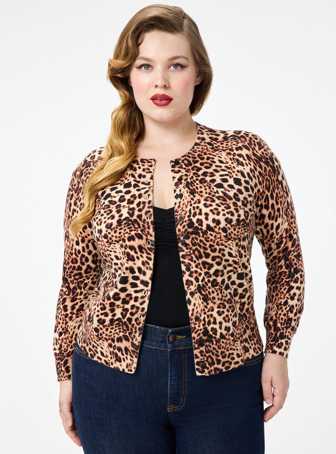 Plus Size Retro Chic Embroidered Cardigan, SHAYLA LEOPARD, alternate