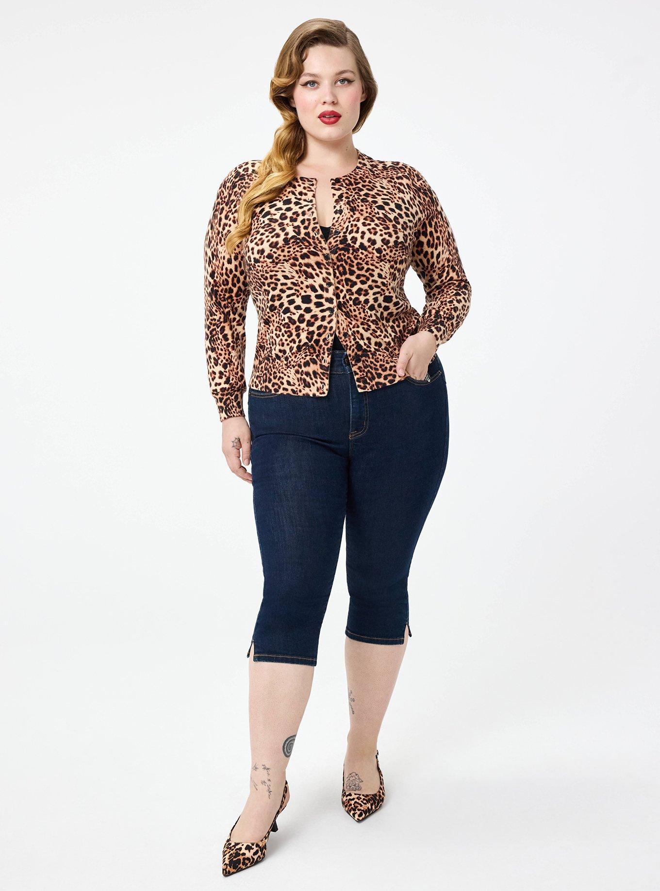 Plus Size Retro Chic Embroidered Cardigan, SHAYLA LEOPARD, alternate