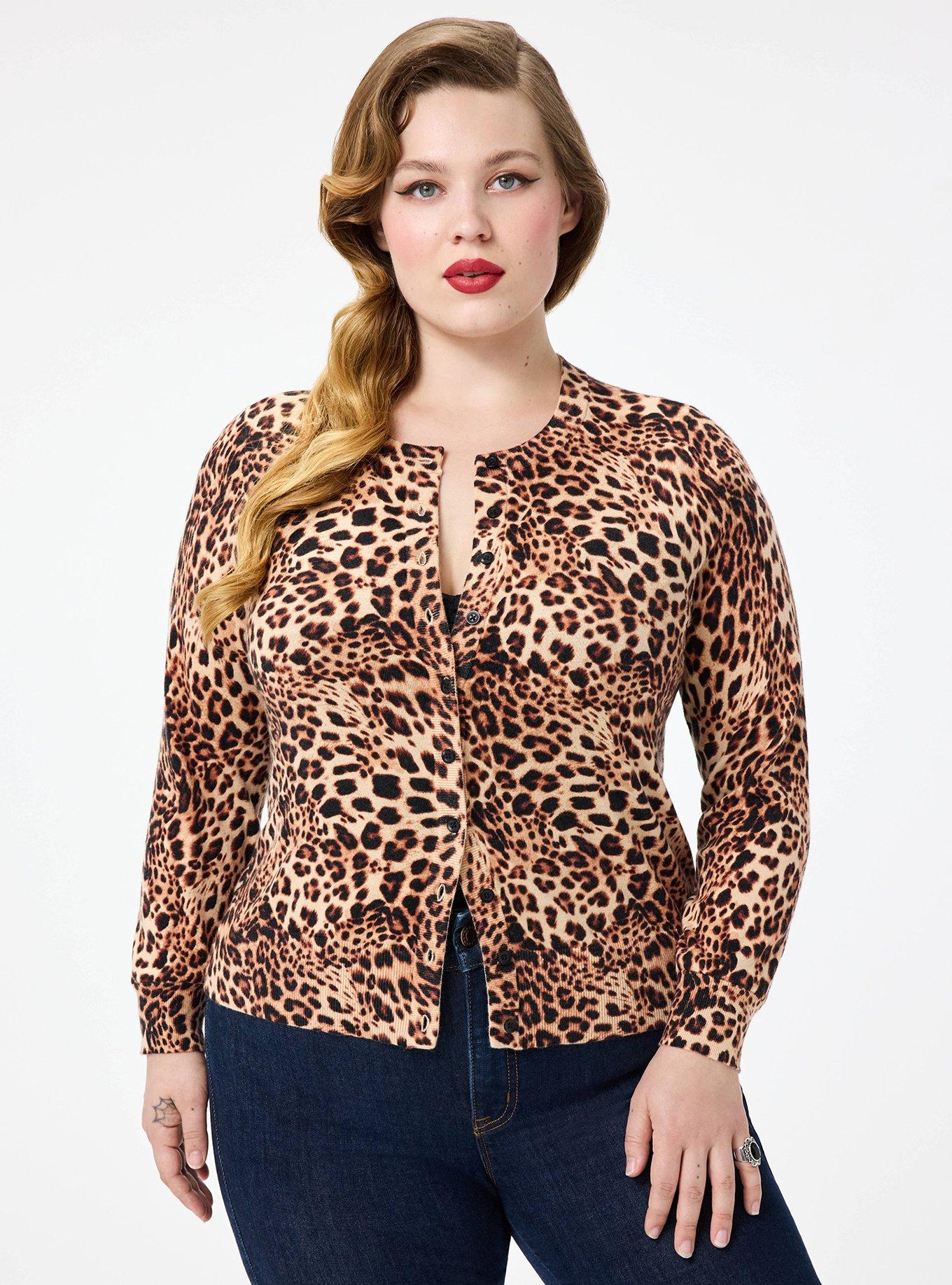 Plus Size Retro Chic Embroidered Cardigan, SHAYLA LEOPARD, hi-res