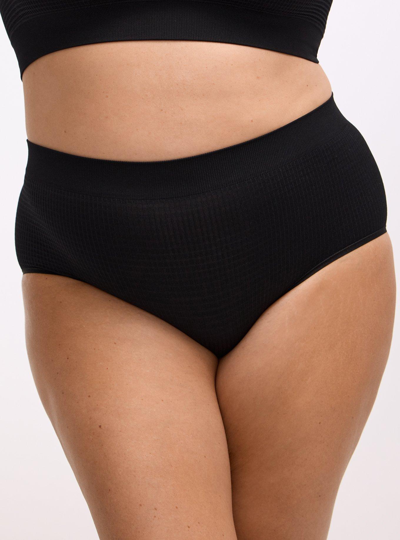 Plus Size Seamless Waffle Mid-Rise Brief Panty, RICH BLACK, alternate