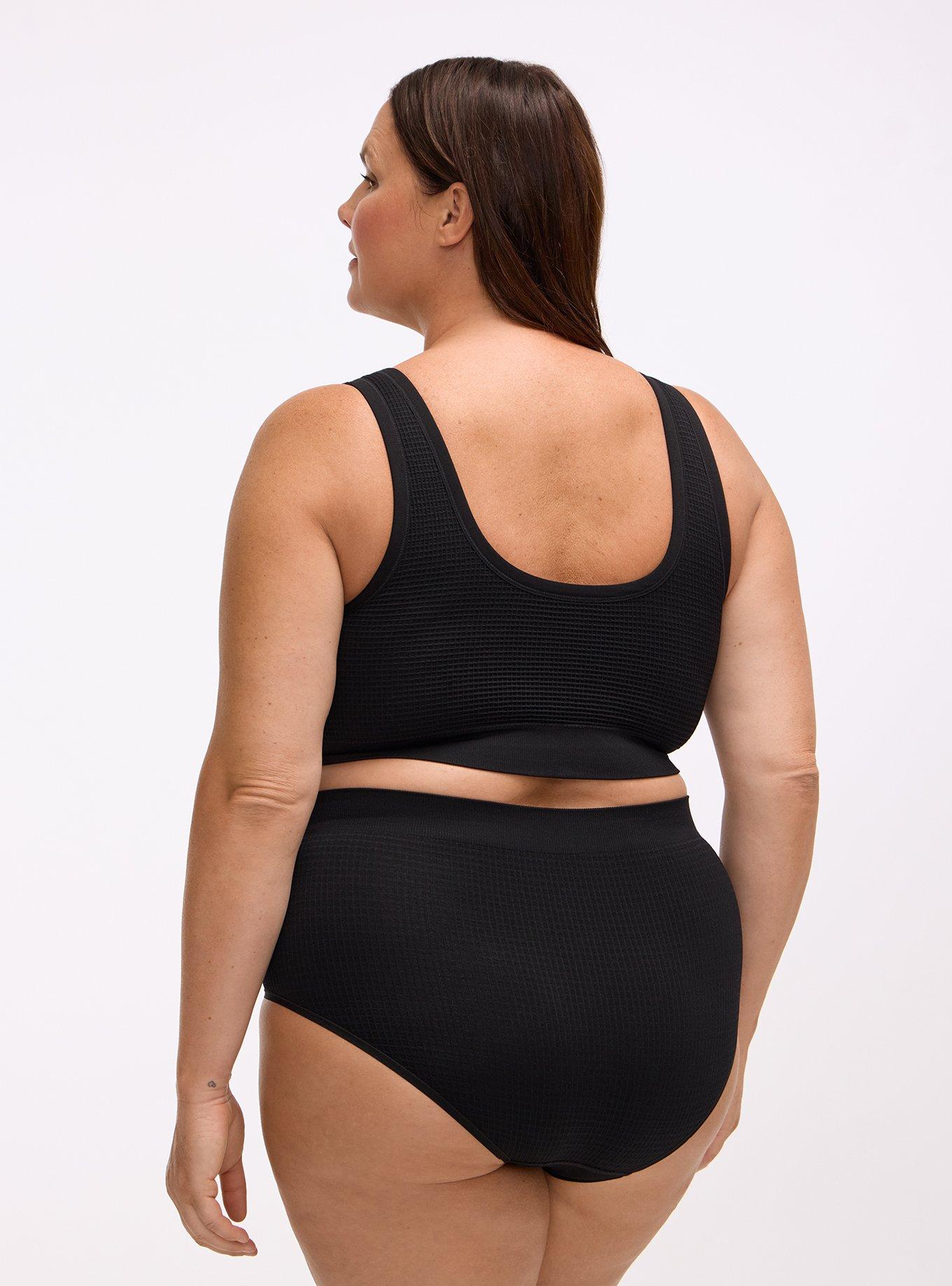 Plus Size Seamless Waffle Mid-Rise Brief Panty, RICH BLACK, alternate