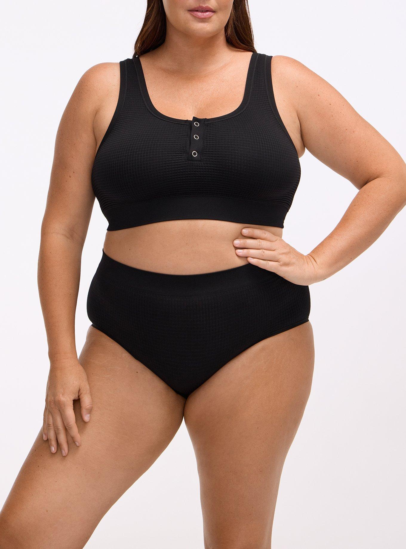 Plus Size Seamless Waffle Mid-Rise Brief Panty, RICH BLACK, alternate
