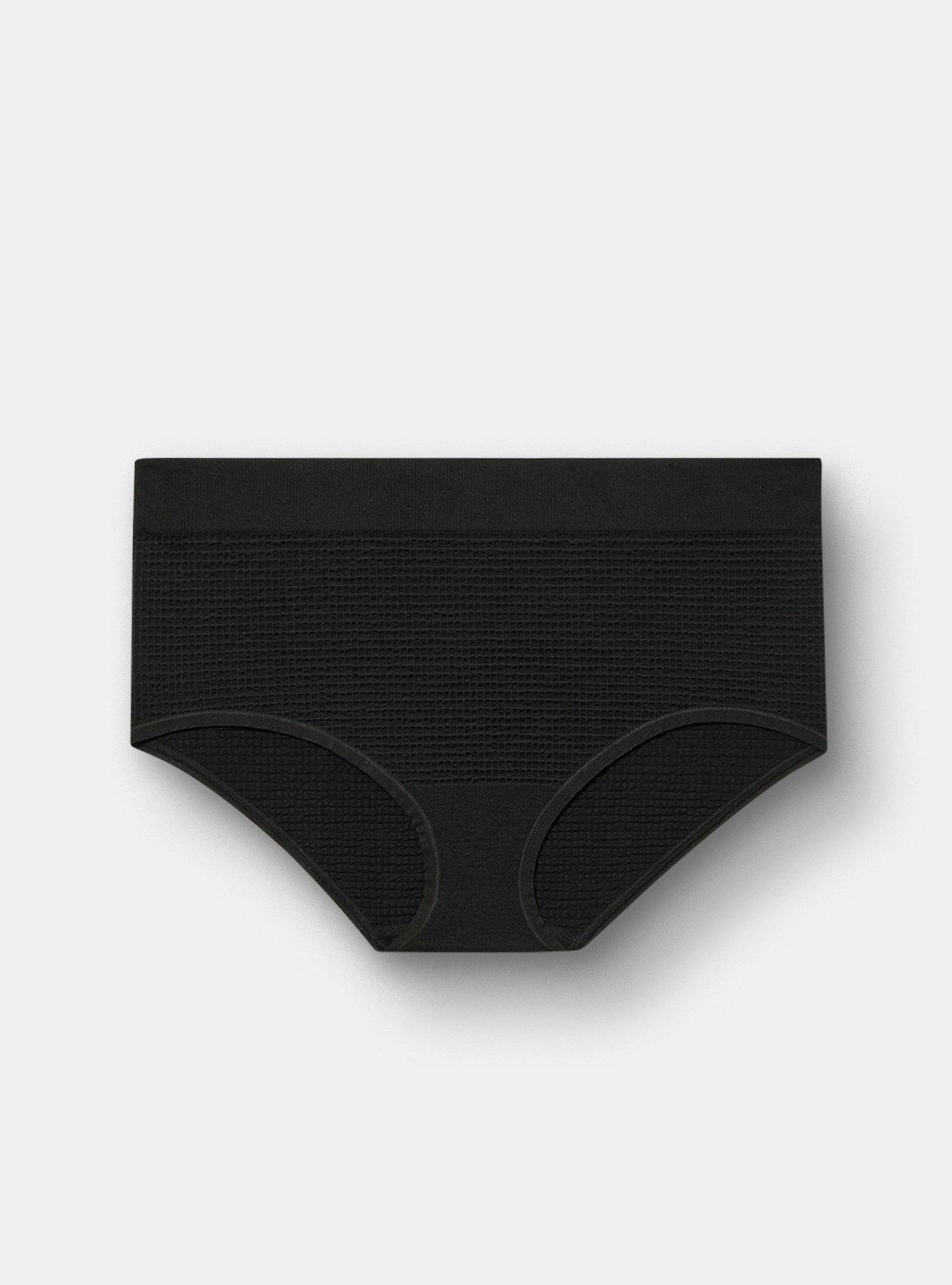 Plus Size Seamless Waffle Mid-Rise Brief Panty, RICH BLACK, flat