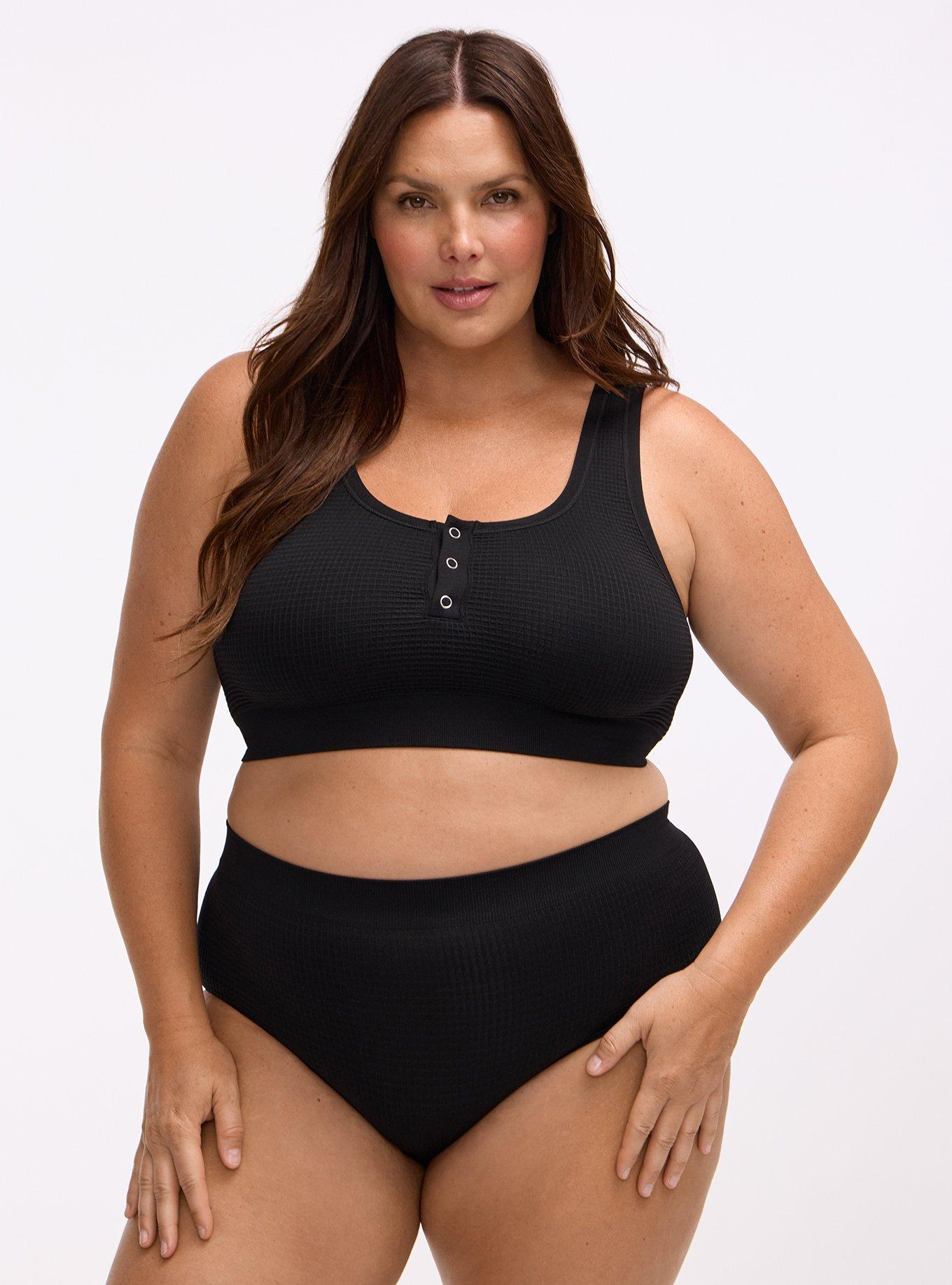 Plus Size Seamless Waffle Mid-Rise Brief Panty, RICH BLACK, hi-res