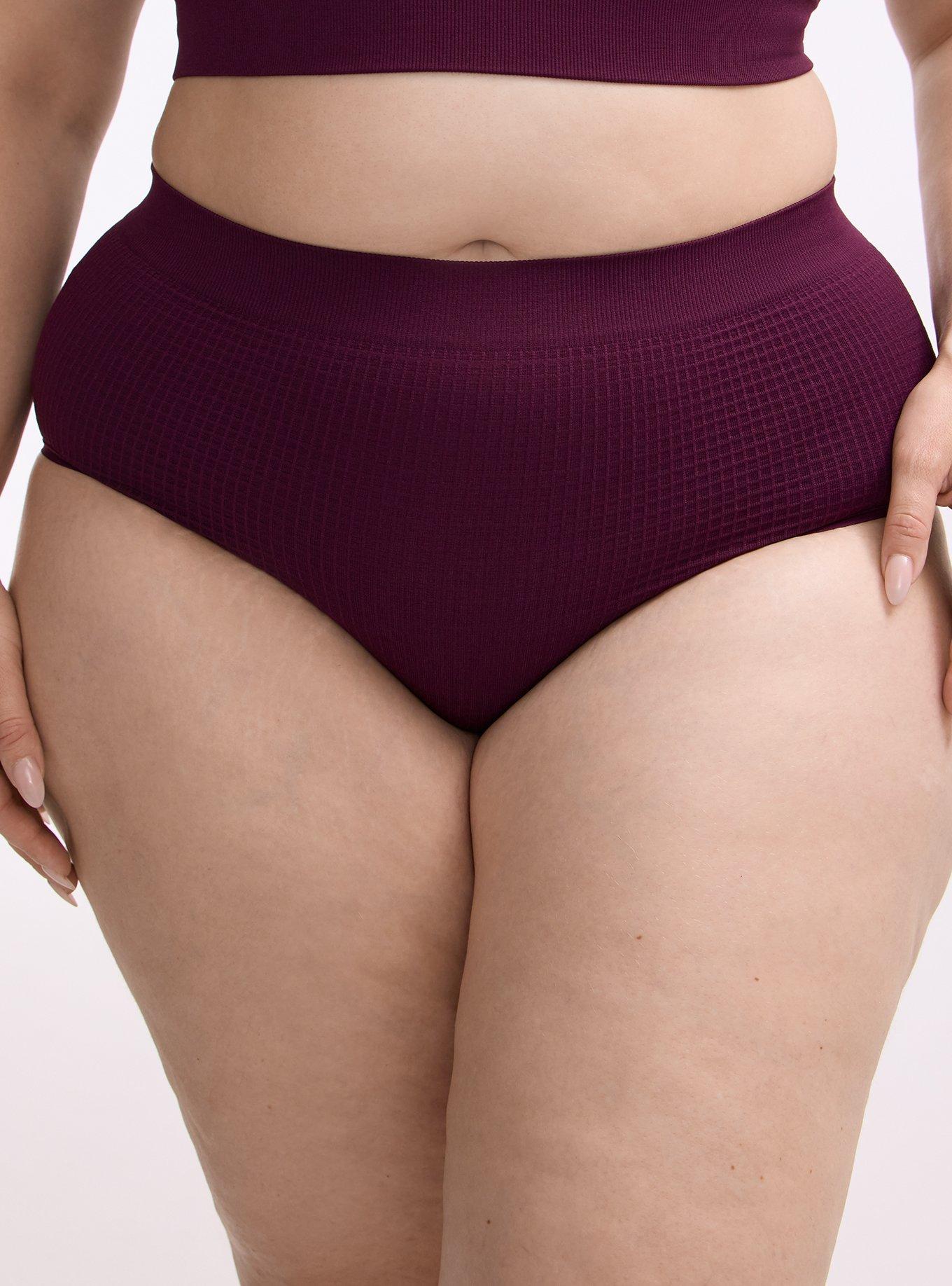 Plus Size Seamless Waffle Mid-Rise Brief Panty, WINTER BLOOM, alternate