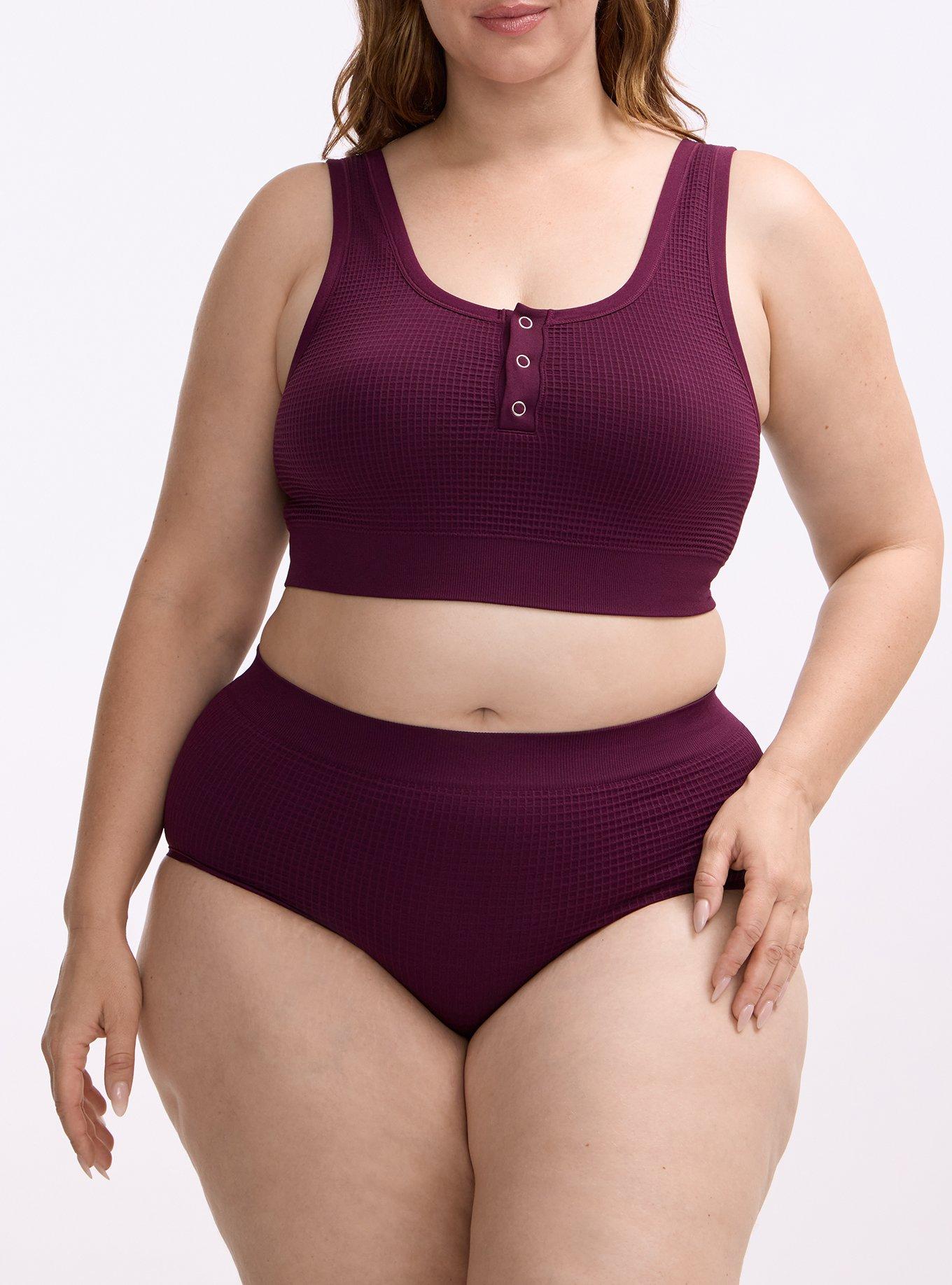 Plus Size Seamless Waffle Mid-Rise Brief Panty, WINTER BLOOM, alternate