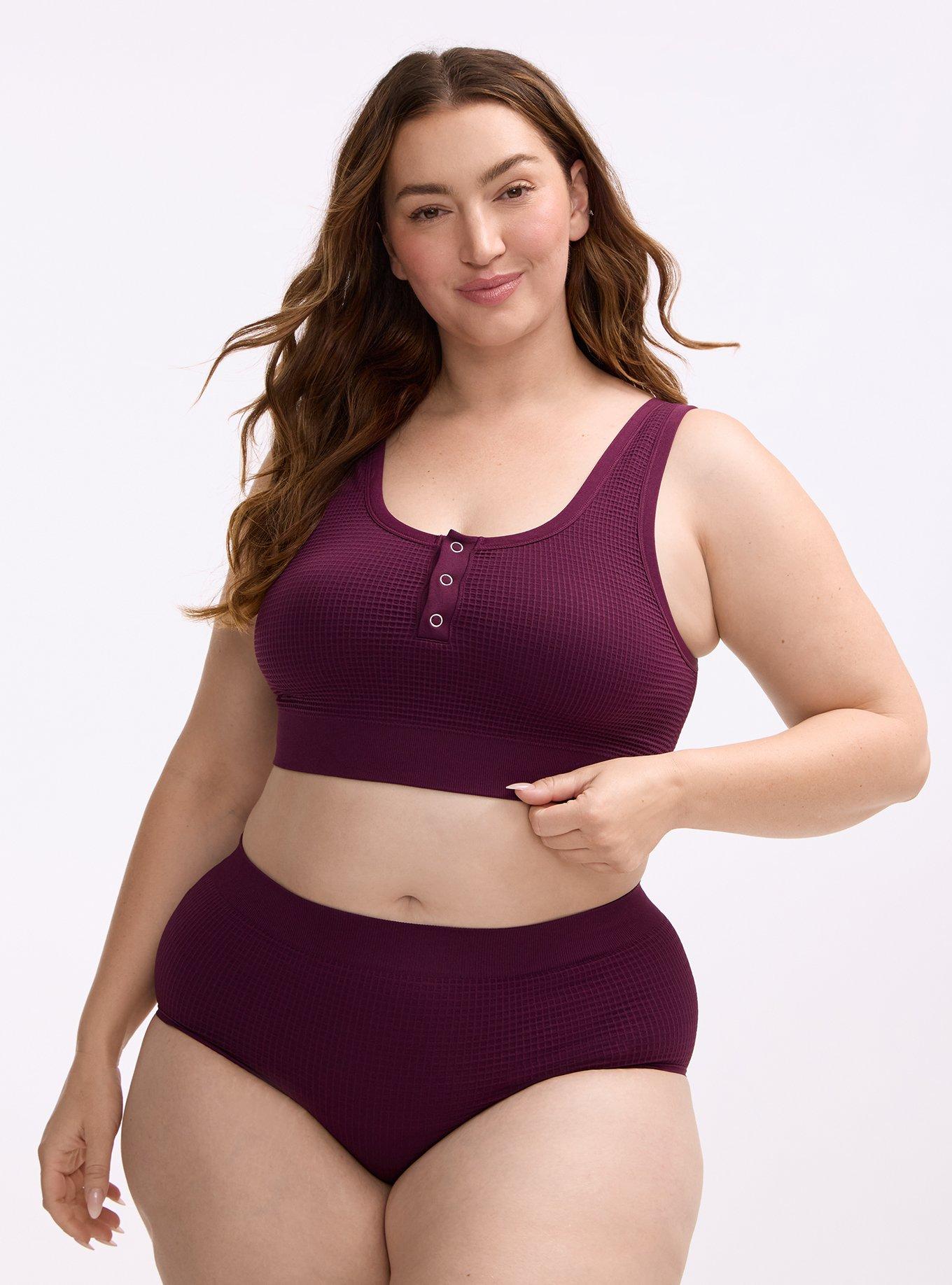 Plus Size Seamless Waffle Mid-Rise Brief Panty, WINTER BLOOM, hi-res