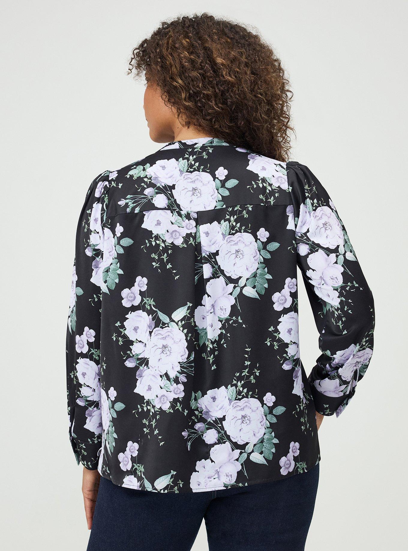 Studio Crepe De Chine French Blouse, GRACIE FLORAL BLACK, alternate