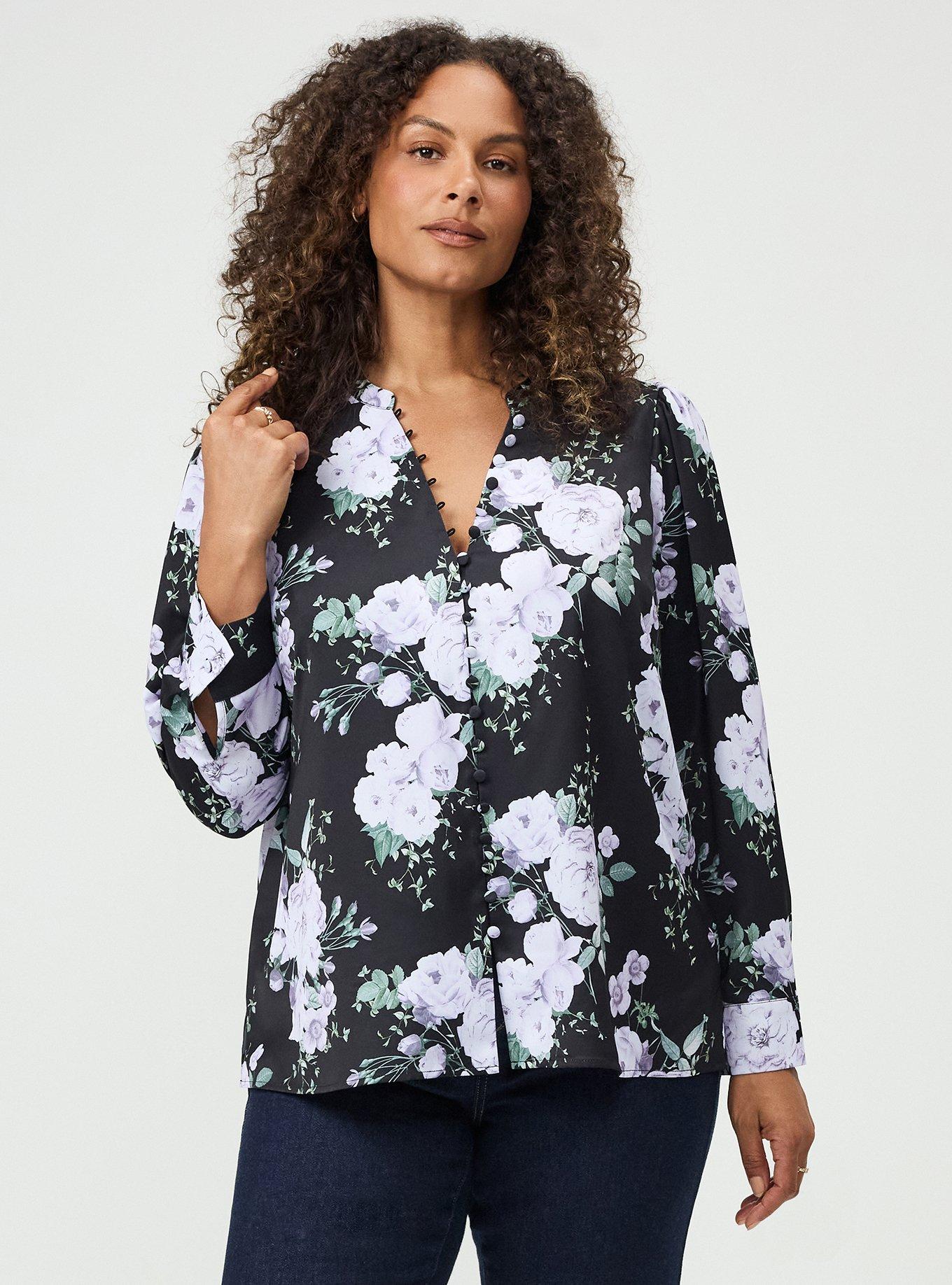Studio Crepe De Chine French Blouse, GRACIE FLORAL BLACK, hi-res