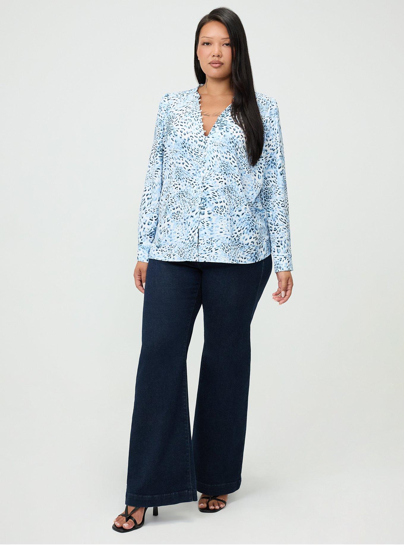 Studio Crepe De Chine French Blouse, LEOPARD LIFE BLUE, alternate