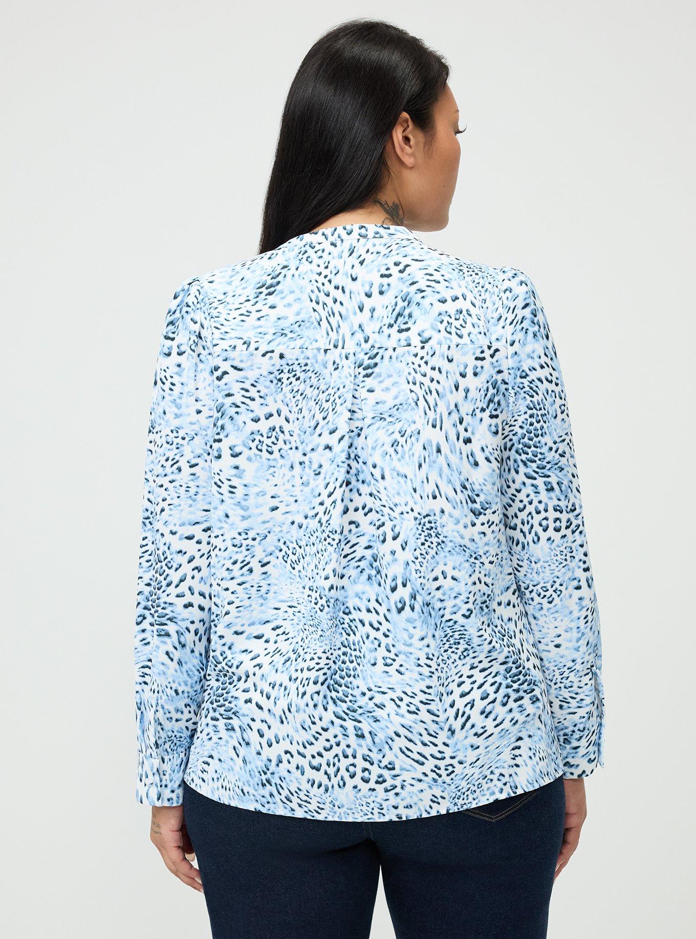 Studio Crepe De Chine French Blouse, LEOPARD LIFE BLUE, alternate