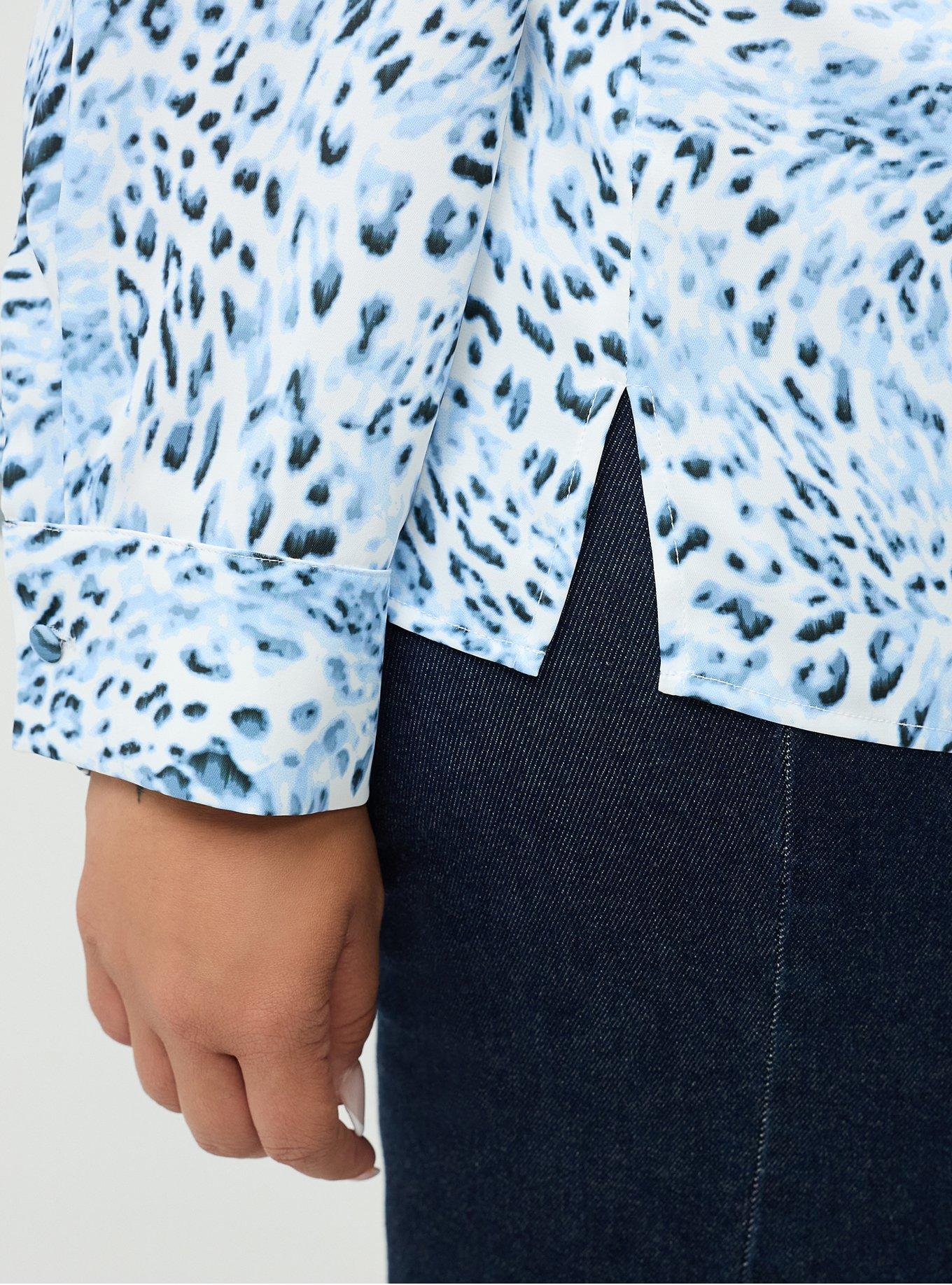 Studio Crepe De Chine French Blouse, LEOPARD LIFE BLUE, alternate