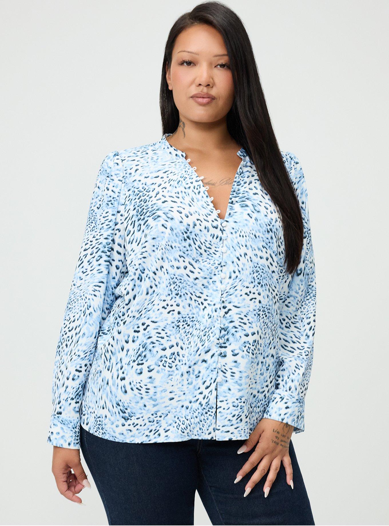 Studio Crepe De Chine French Blouse, LEOPARD LIFE BLUE, hi-res