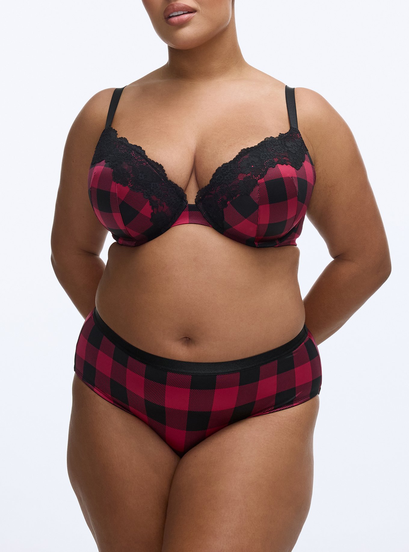 Shine Micro Mid-Rise Hipster Panty, BUFFALO PLAID RED, alternate