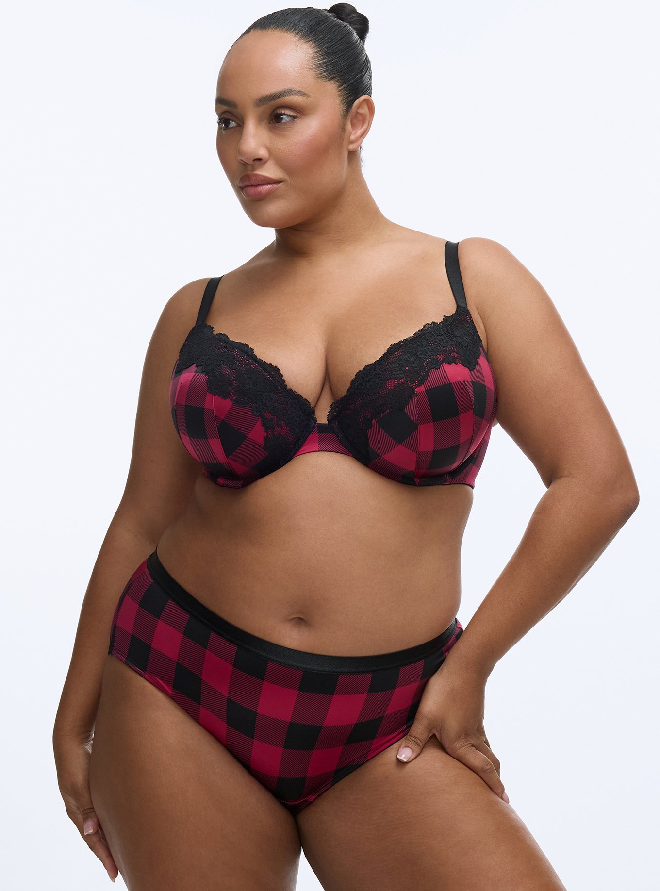 Shine Micro Mid-Rise Hipster Panty, BUFFALO PLAID RED, hi-res