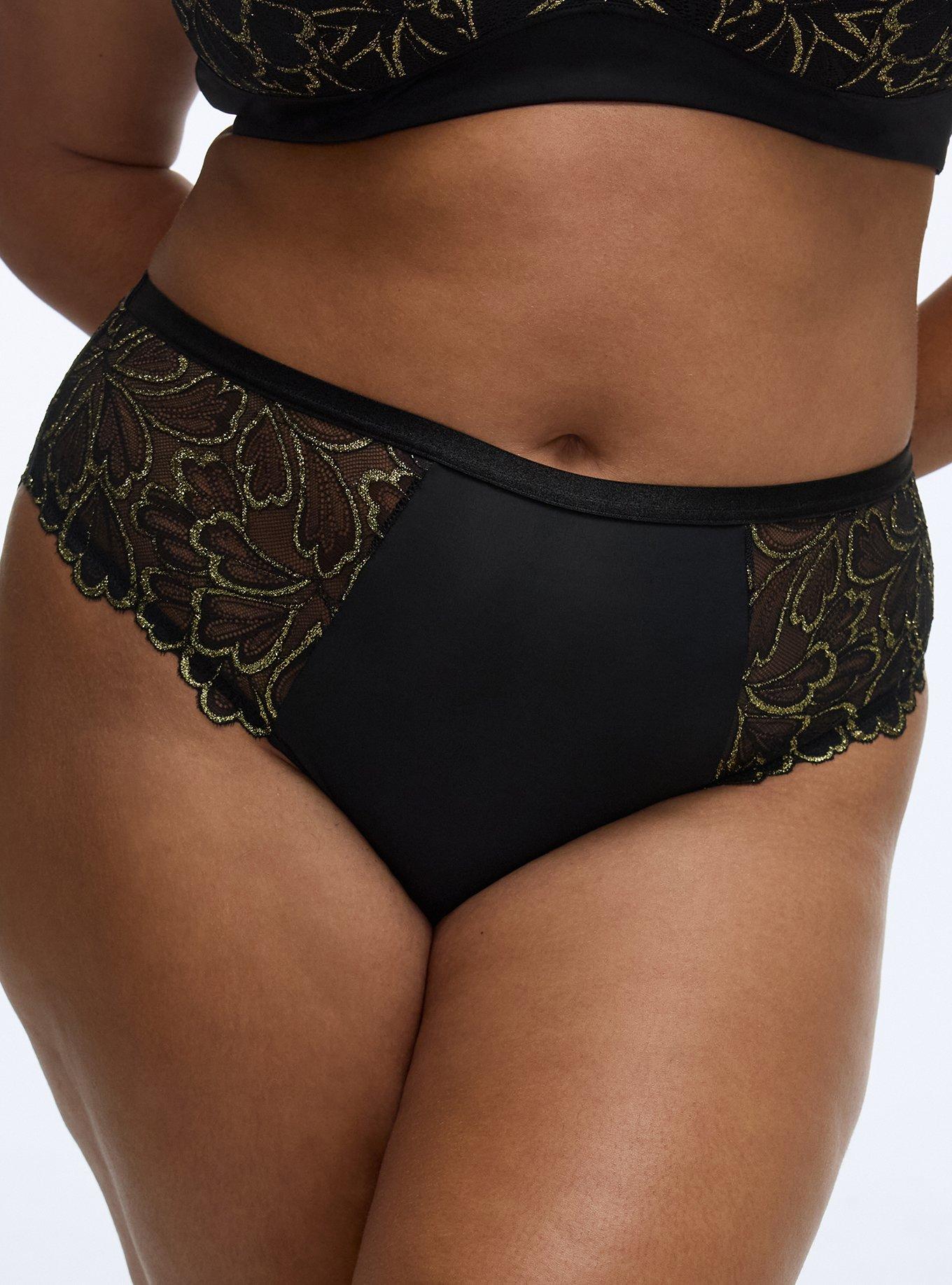 Plus Size Gilded Lace Mid-Rise Cheeky Panty, RICH BLACK, alternate