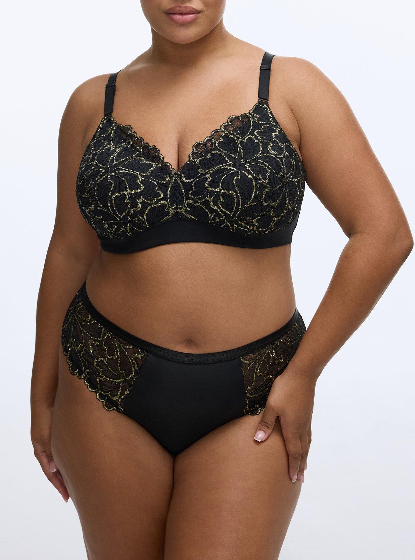 Plus Size Gilded Lace Mid-Rise Cheeky Panty, RICH BLACK, alternate