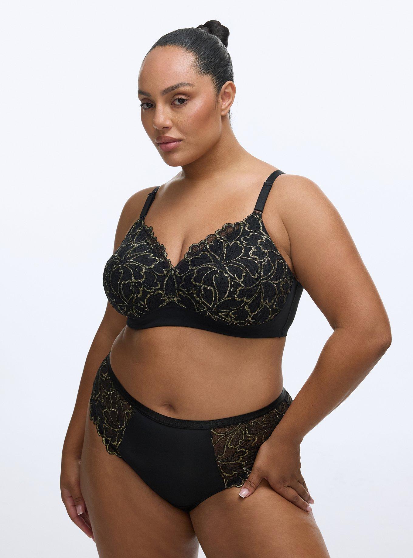 Plus Size Gilded Lace Mid-Rise Cheeky Panty, RICH BLACK, hi-res