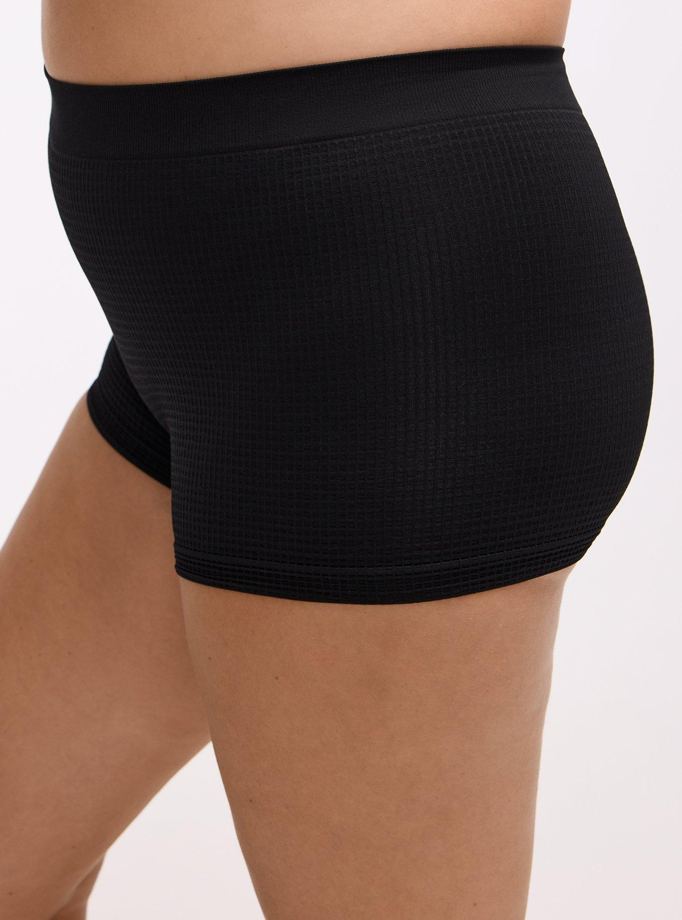 Plus Size Seamless Waffle Mid-Rise Boyshort Panty, RICH BLACK, alternate