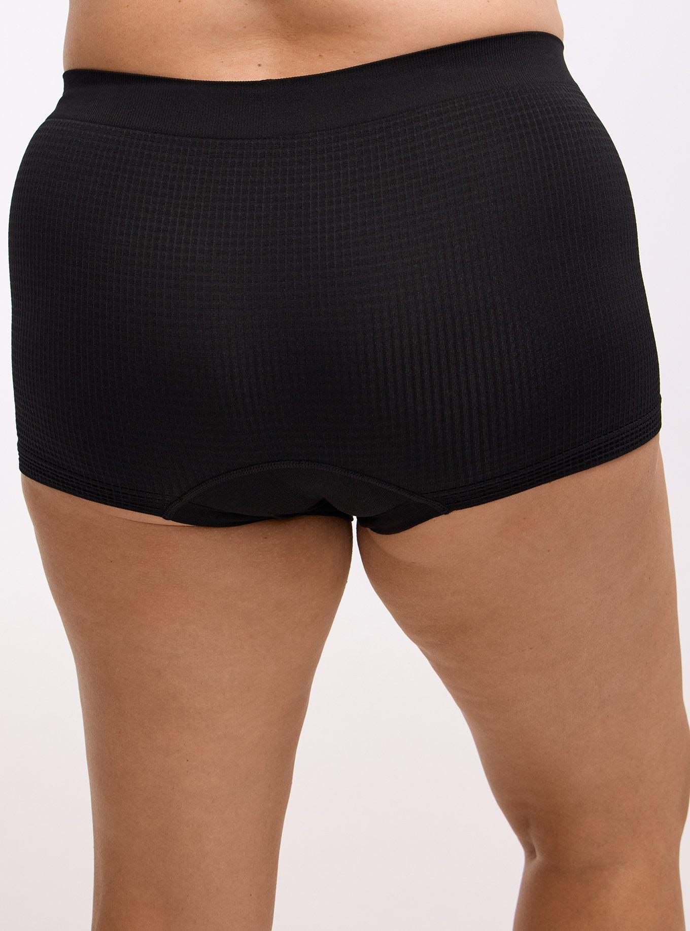 Plus Size Seamless Waffle Mid-Rise Boyshort Panty, RICH BLACK, alternate