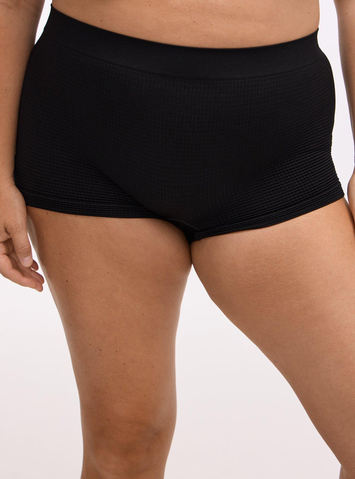 Plus Size Seamless Waffle Mid-Rise Boyshort Panty, RICH BLACK, hi-res