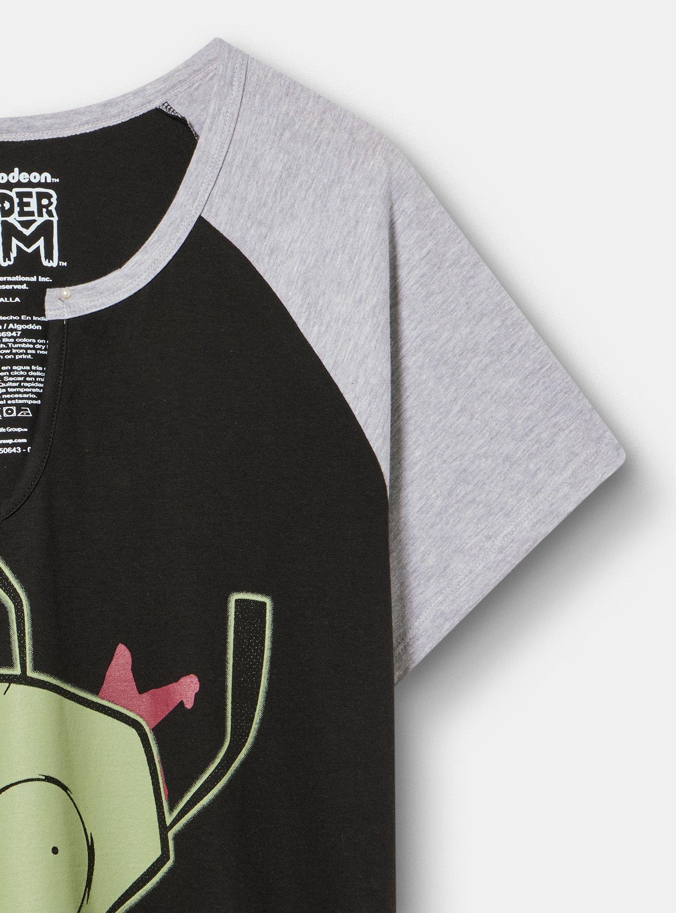Invader Zim Classic Cotton Notch Neck Raglan Tee, DEEP BLACK, alternate