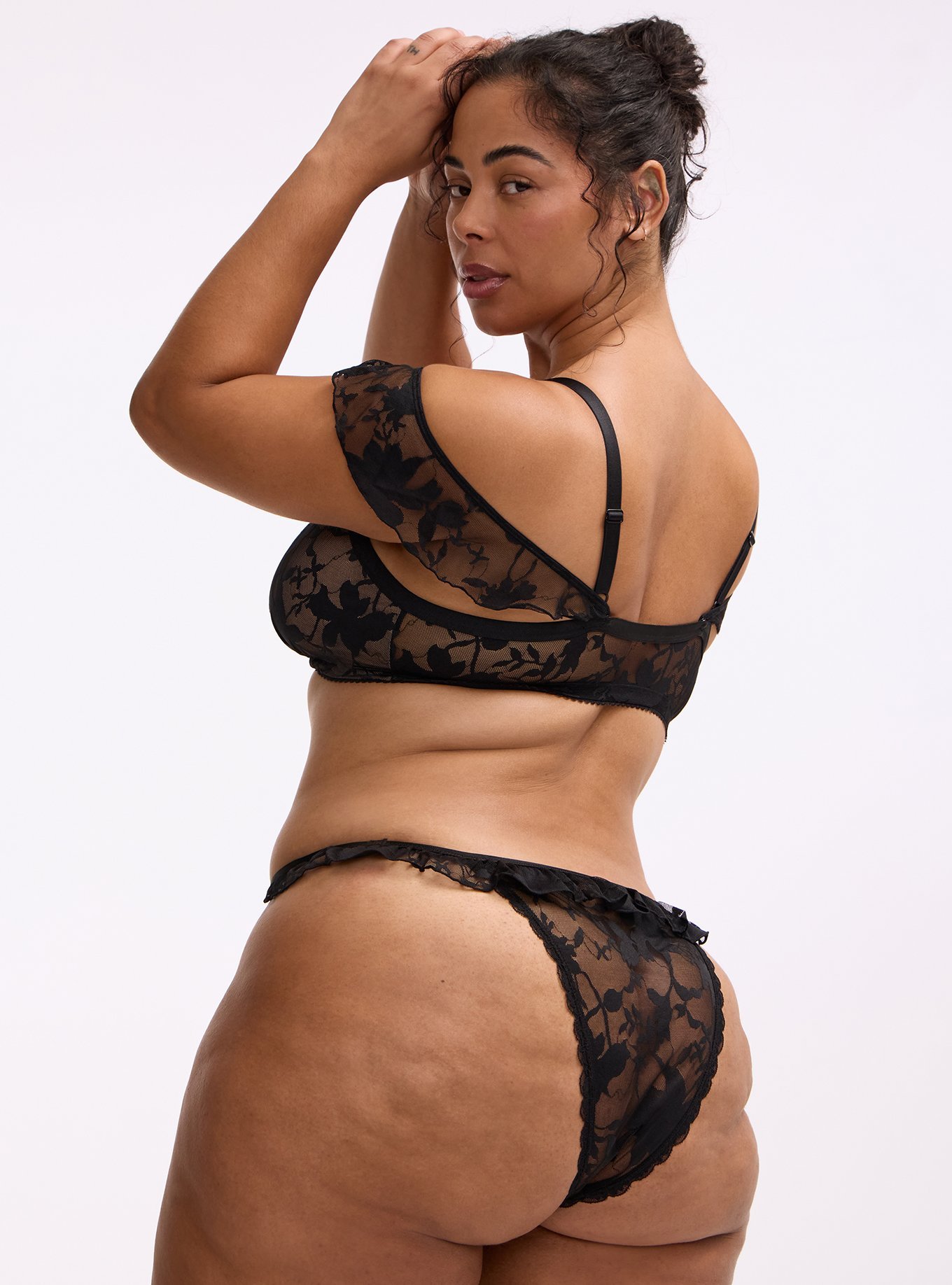 Shadow Lace Side Ruffle Tanga, RICH BLACK, alternate