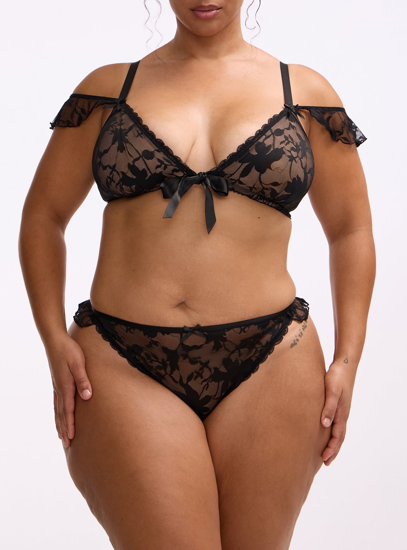 Shadow Lace Side Ruffle Tanga, RICH BLACK, alternate