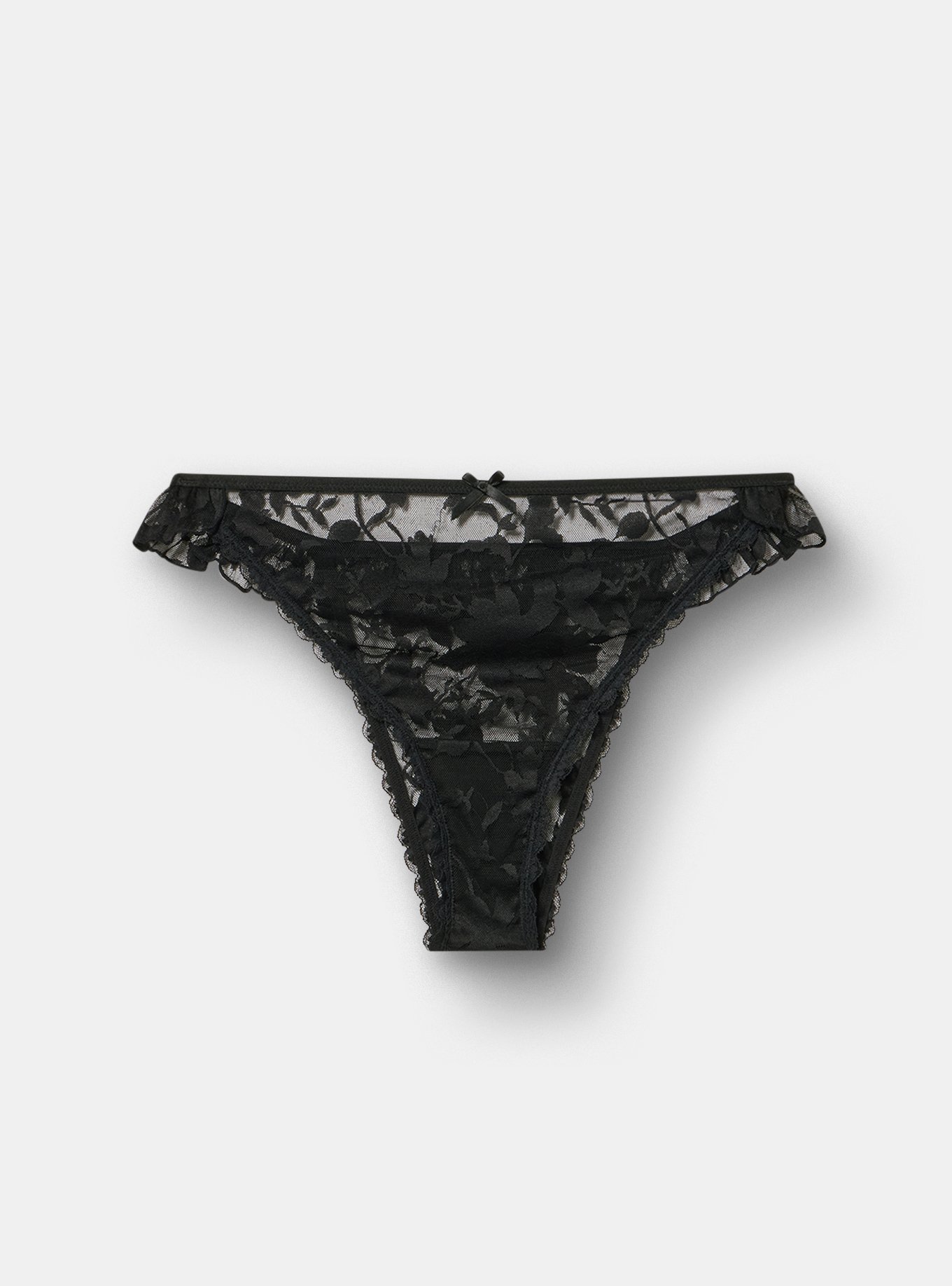 Shadow Lace Side Ruffle Tanga, RICH BLACK, flat