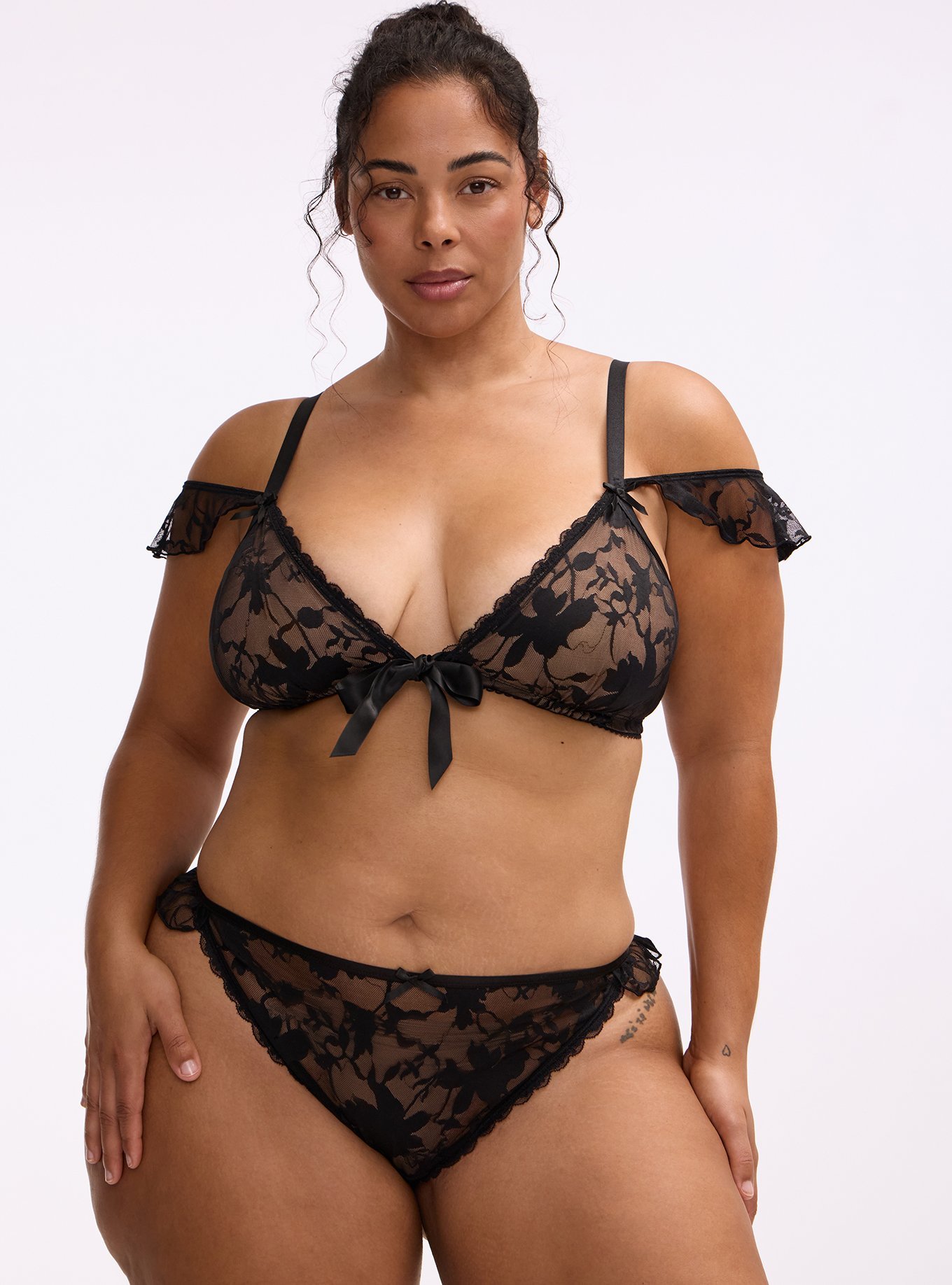 Shadow Lace Side Ruffle Tanga, RICH BLACK, hi-res