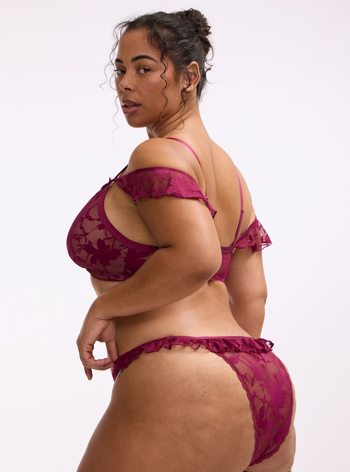 Shadow Lace Side Ruffle Tanga, PURPLE POTION, alternate
