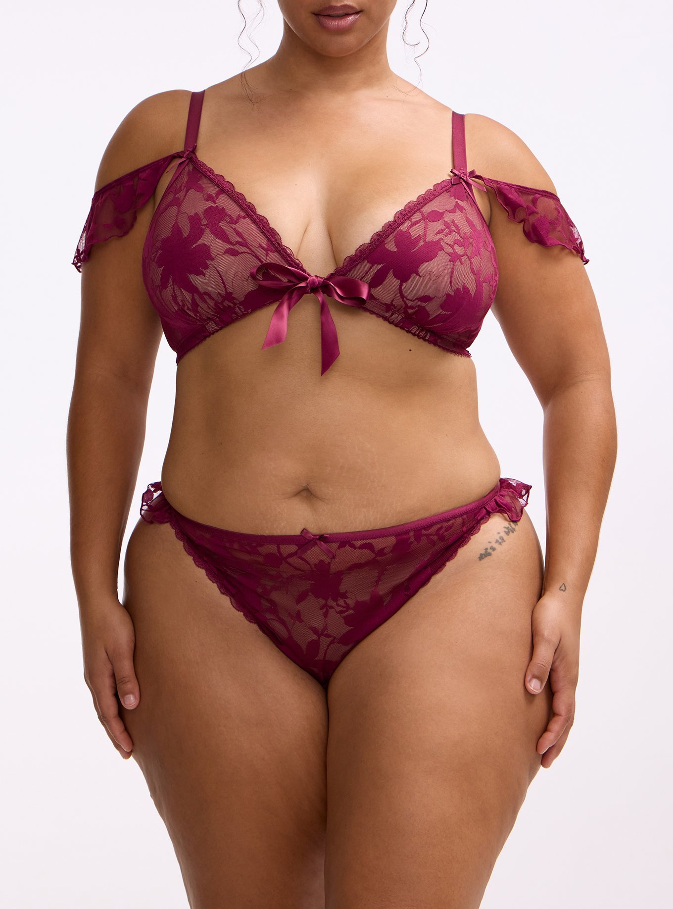 Shadow Lace Side Ruffle Tanga, PURPLE POTION, alternate