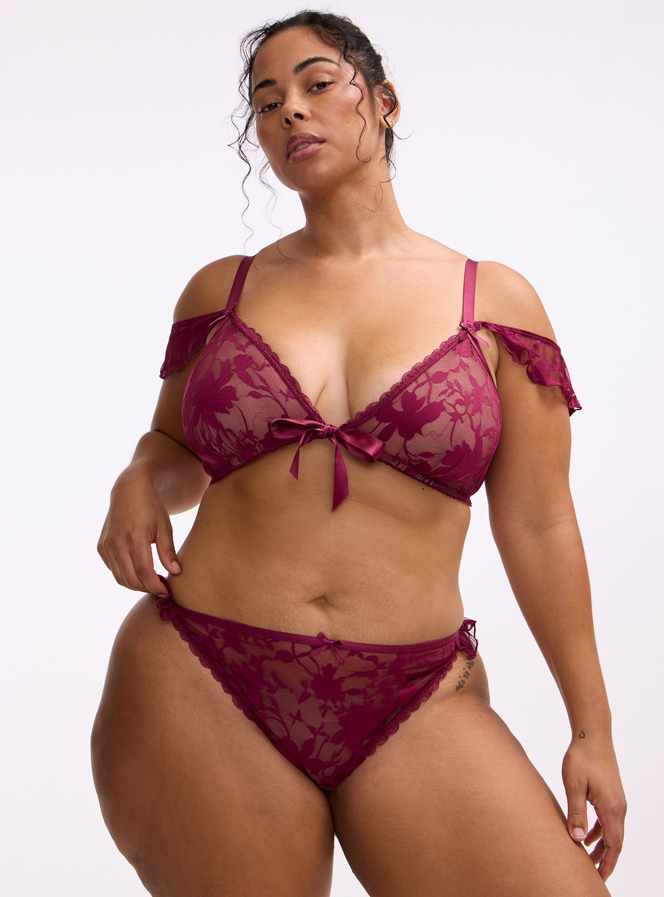 Shadow Lace Side Ruffle Tanga, PURPLE POTION, hi-res