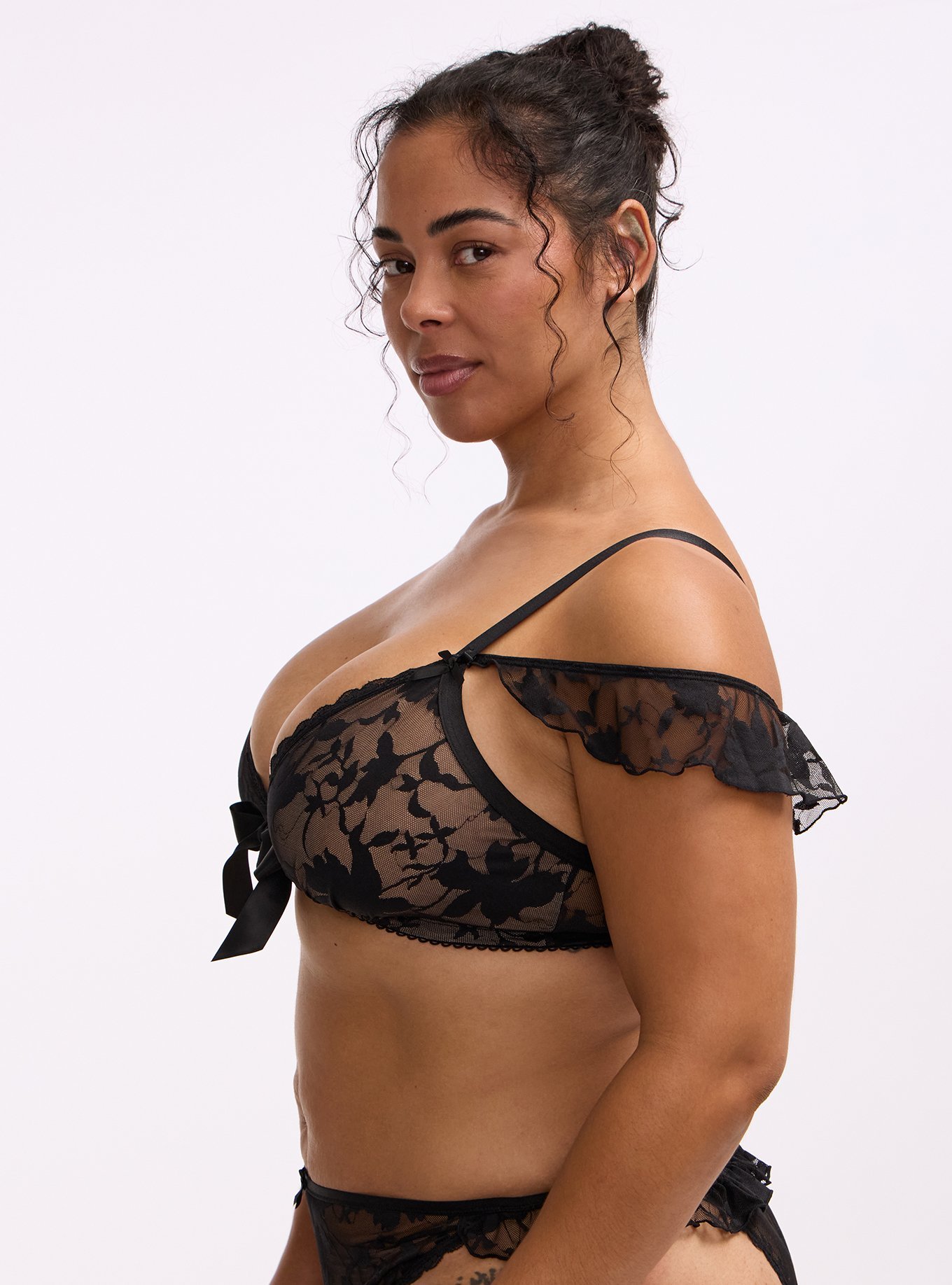 Shadow Lace Tie Front Bralette, RICH BLACK, alternate