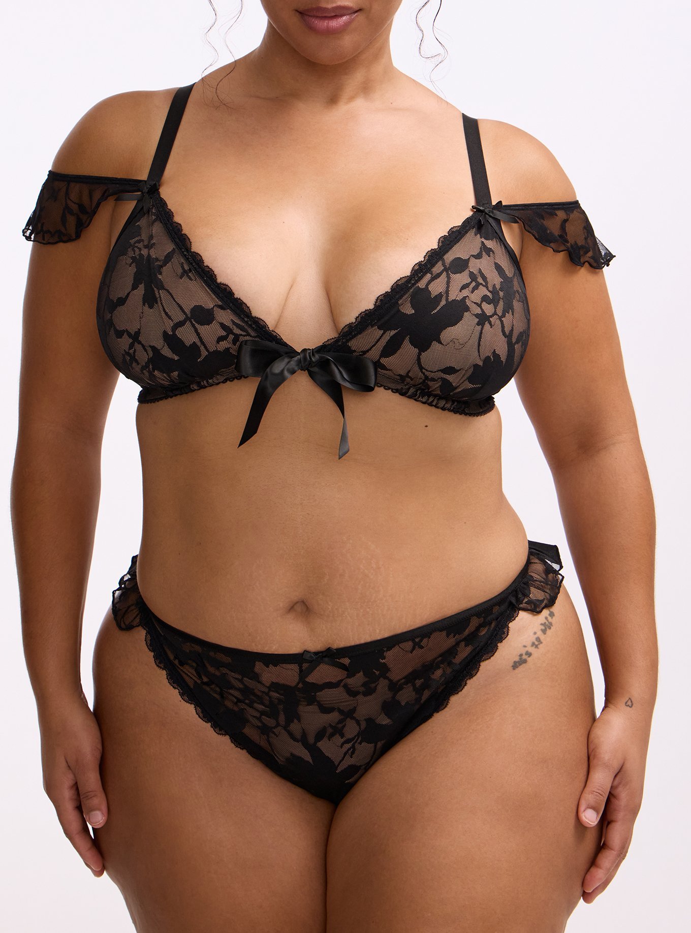 Shadow Lace Tie Front Bralette, RICH BLACK, alternate
