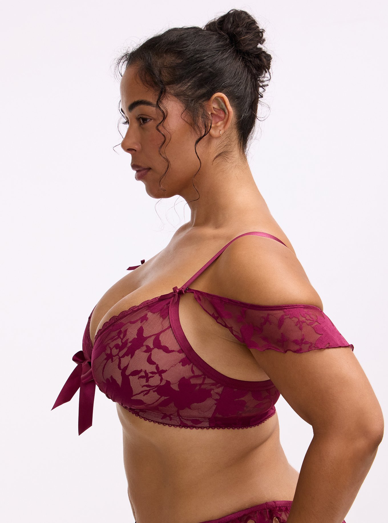 Shadow Lace Tie Front Bralette, PURPLE POTION, alternate