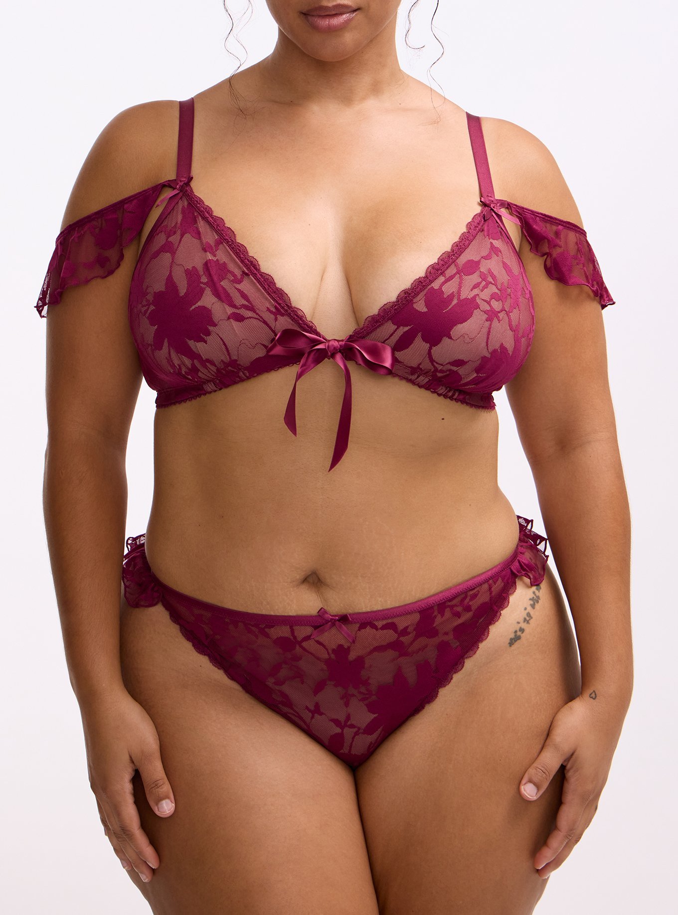 Shadow Lace Tie Front Bralette, PURPLE POTION, alternate