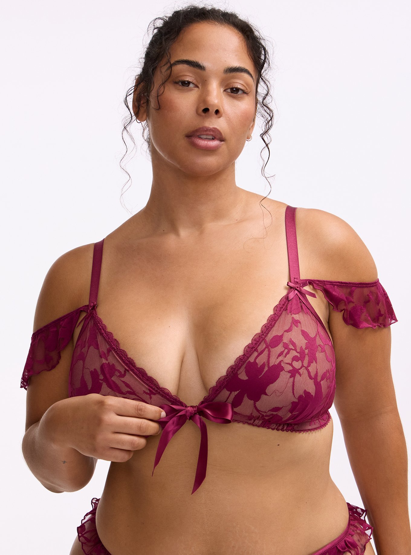 Shadow Lace Tie Front Bralette, PURPLE POTION, hi-res