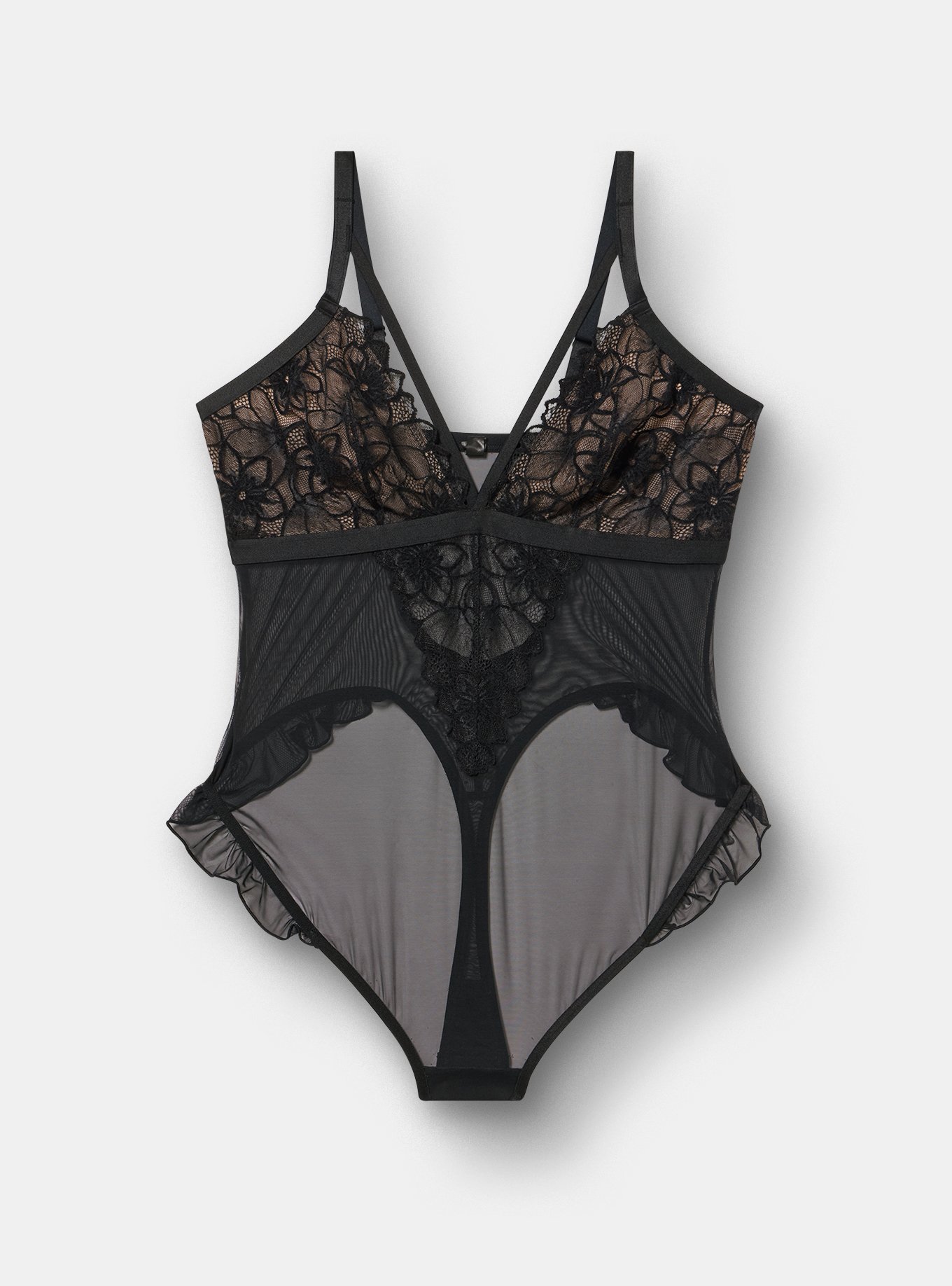 Cozy Valentina & Mesh Wireless Bodysuit, RICH BLACK, flat