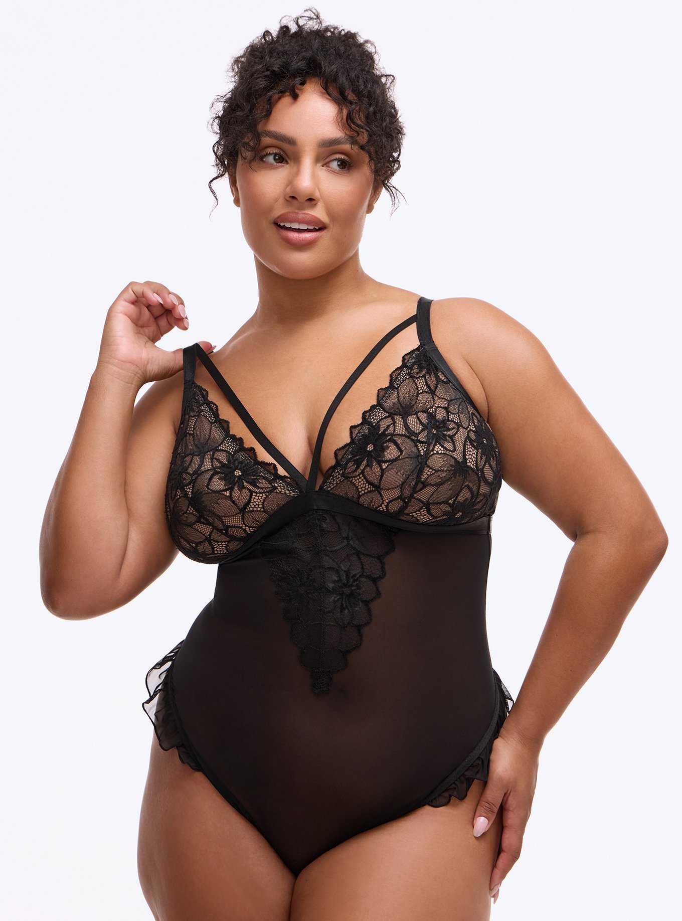 Cozy Valentina & Mesh Wireless Bodysuit, RICH BLACK, hi-res