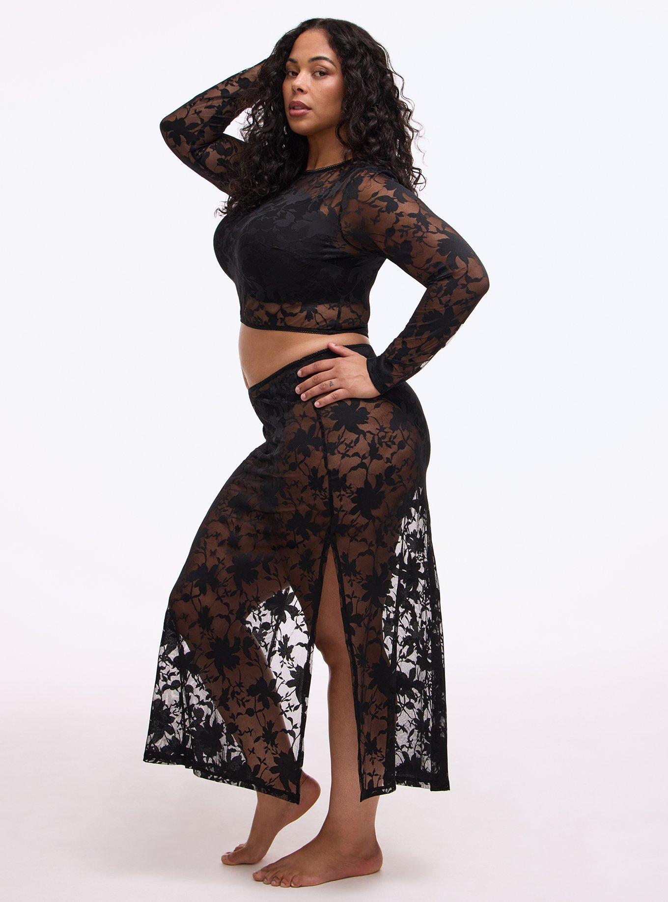 Shadow Lace Long Sleeve Top, RICH BLACK, alternate
