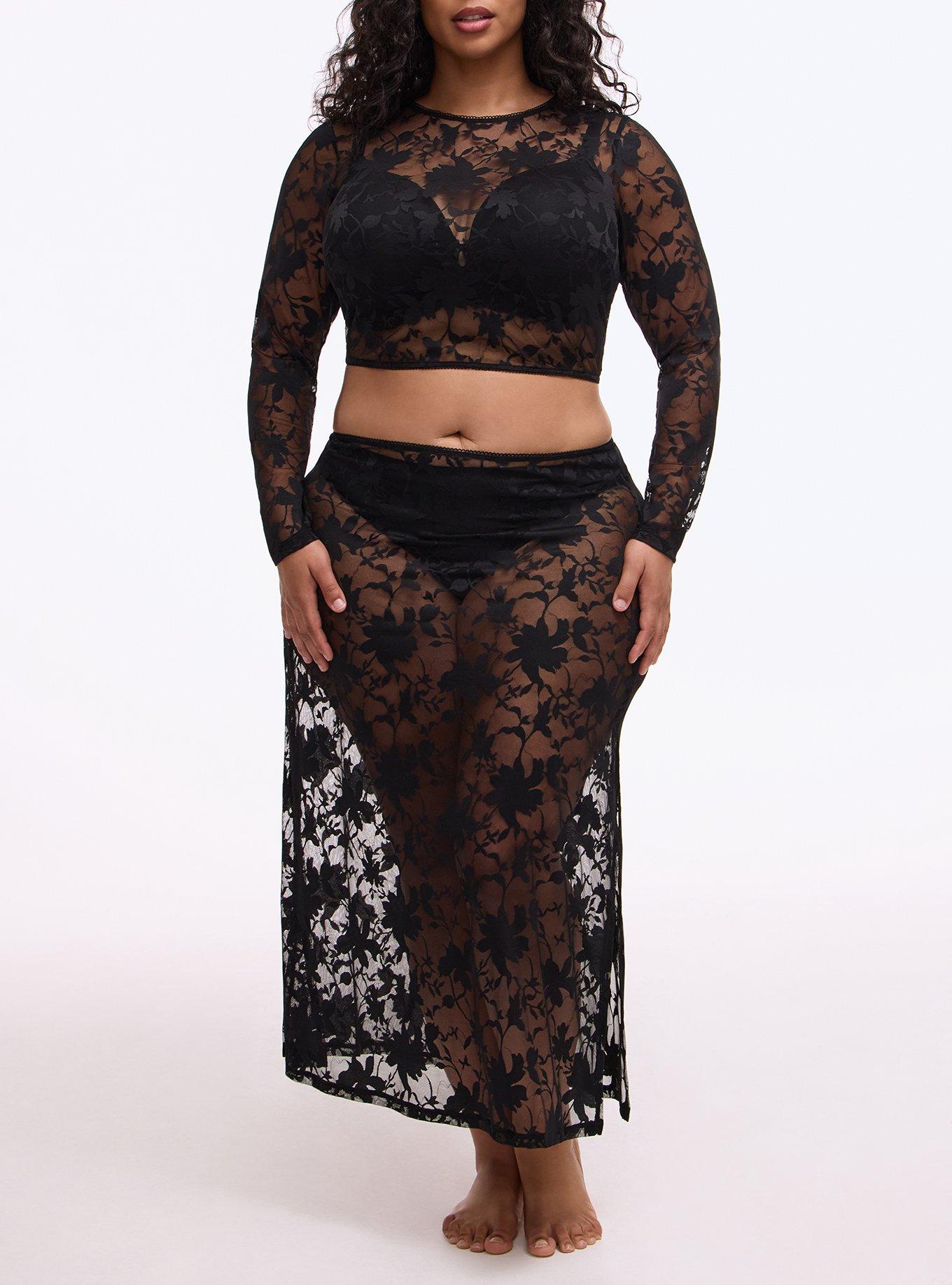 Shadow Lace Long Sleeve Top, RICH BLACK, alternate