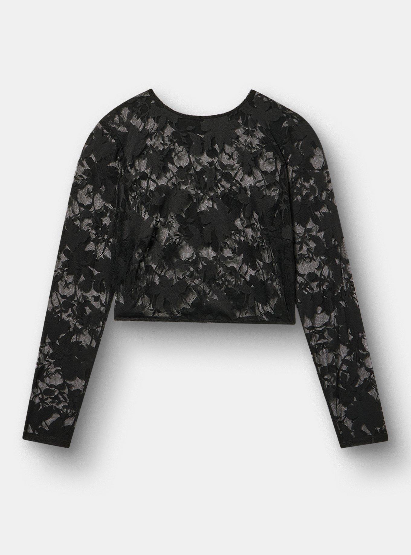 Shadow Lace Long Sleeve Top, RICH BLACK, flat