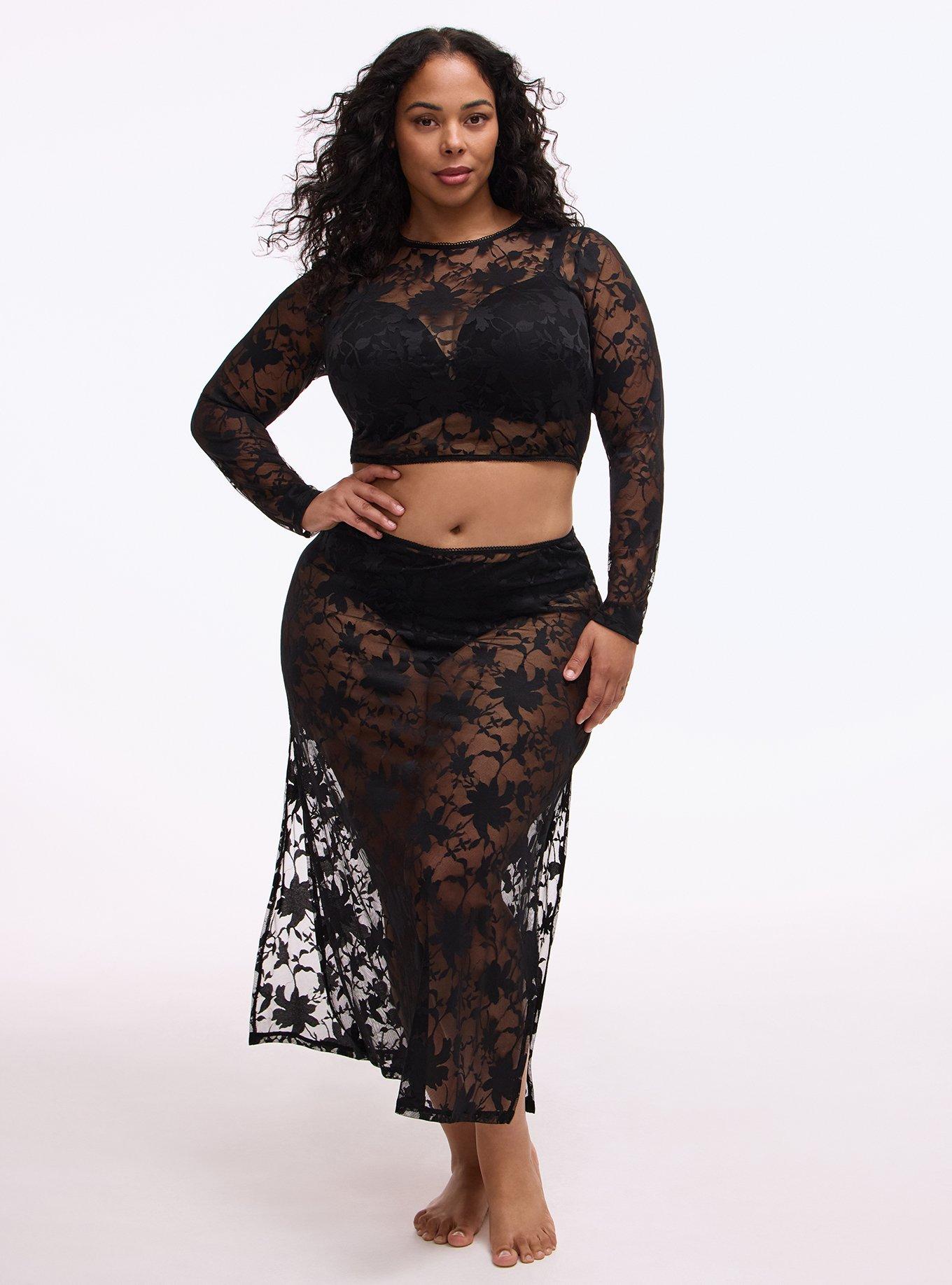 Shadow Lace Long Sleeve Top, RICH BLACK, hi-res