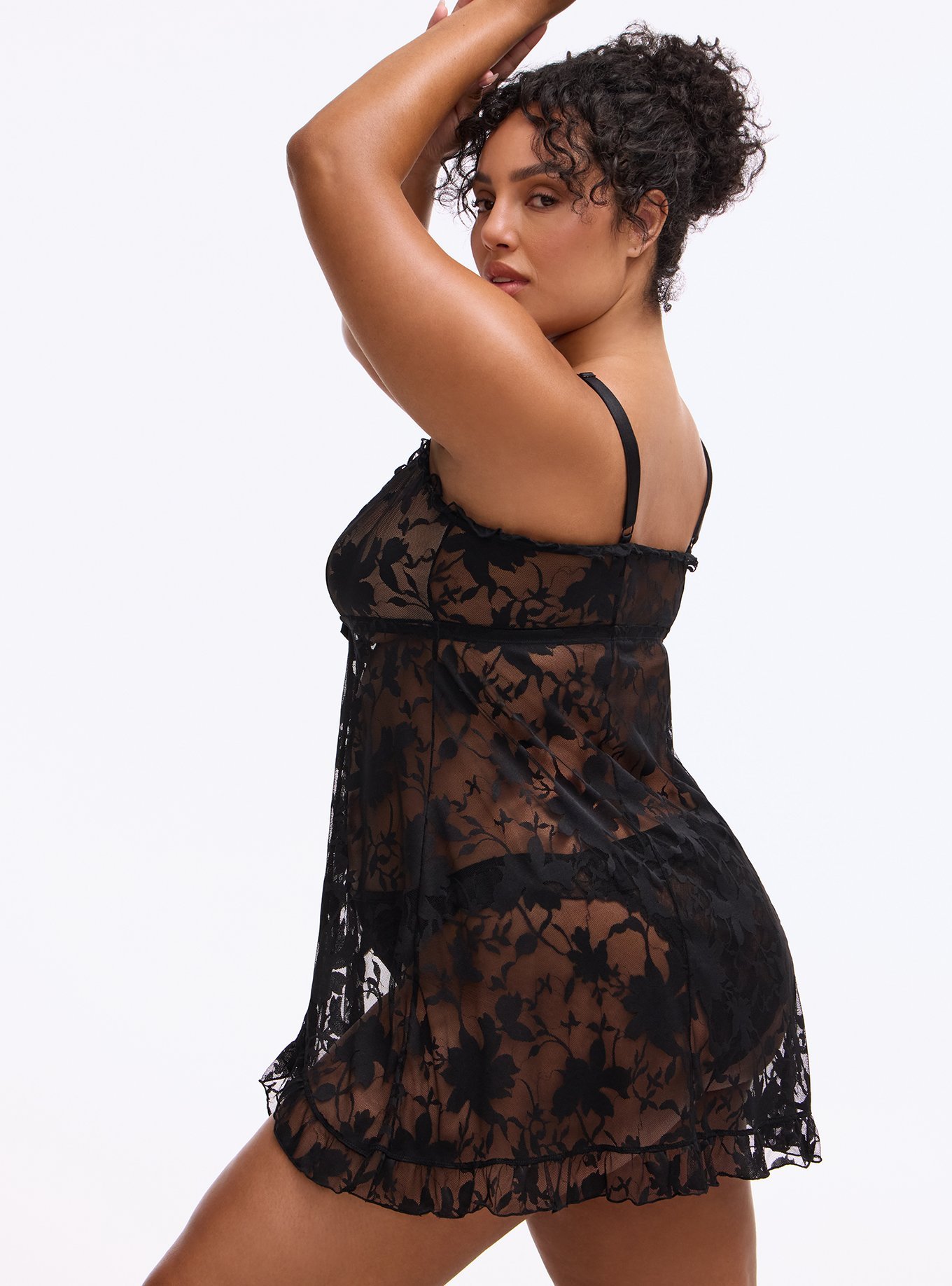 Shadow Lace Flare Babydoll, RICH BLACK, alternate