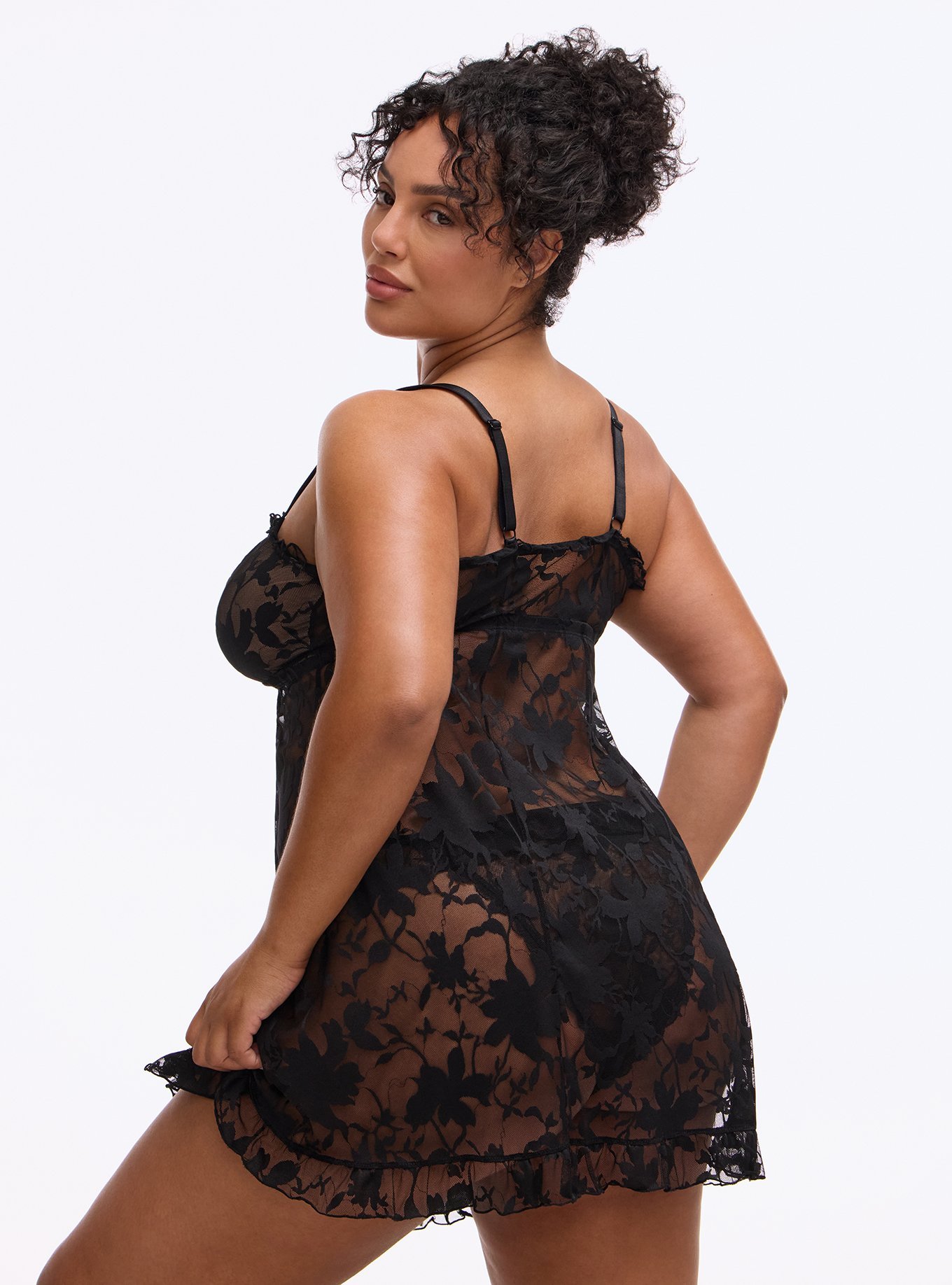 Shadow Lace Flare Babydoll, RICH BLACK, alternate