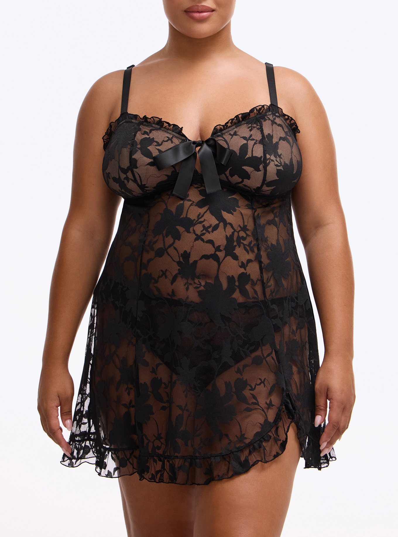 Shadow Lace Flare Babydoll, RICH BLACK, alternate