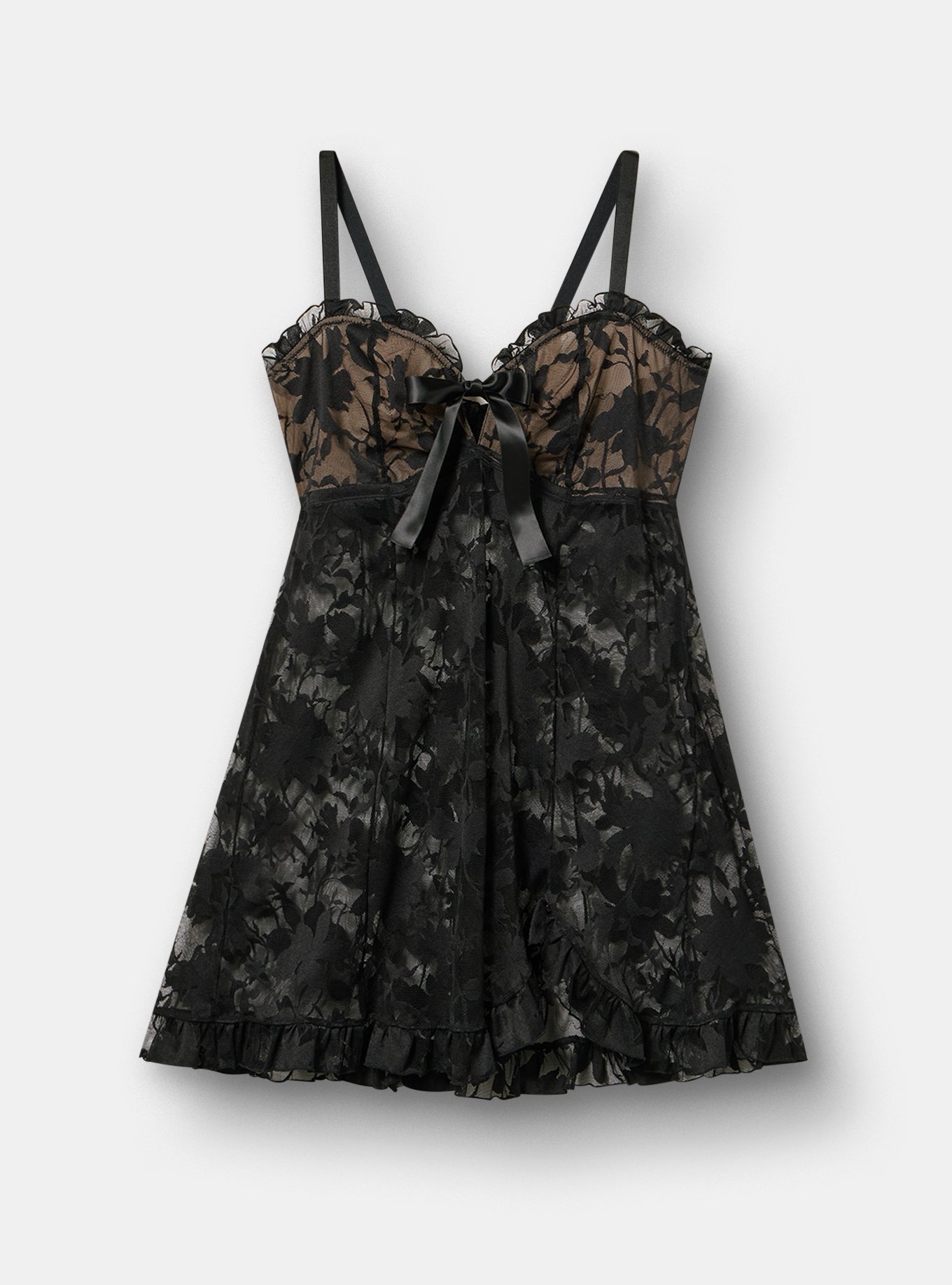 Shadow Lace Flare Babydoll, RICH BLACK, flat
