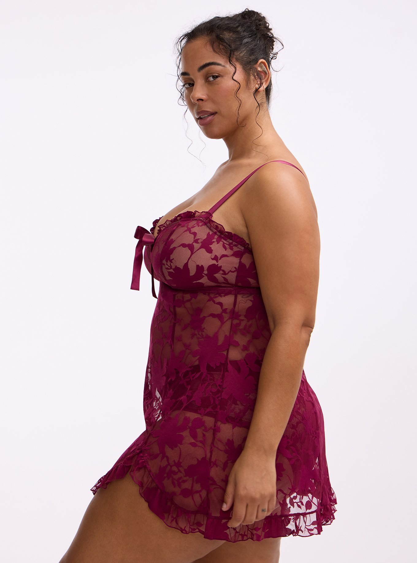 Shadow Lace Flare Babydoll, PURPLE POTION, alternate
