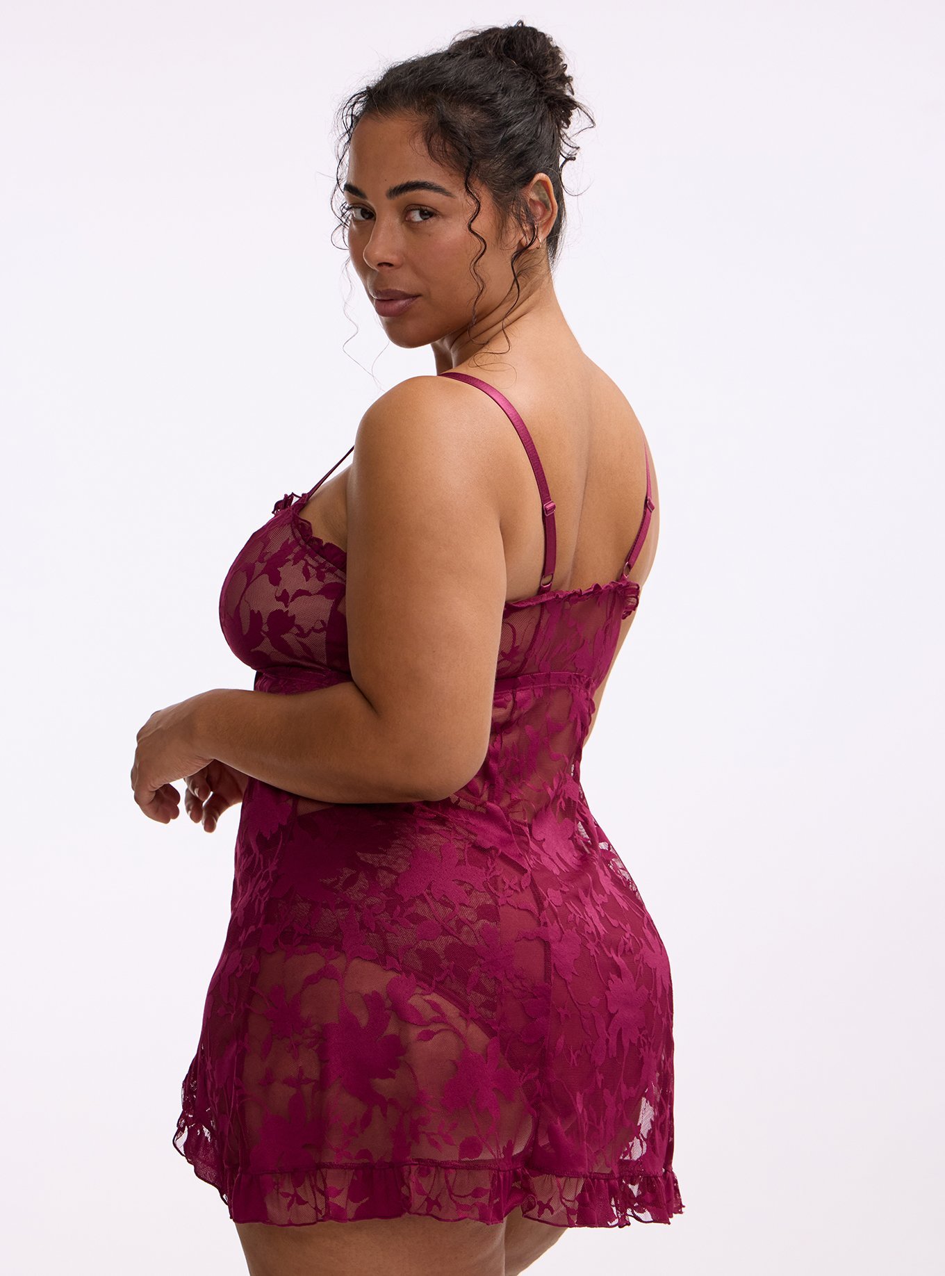 Shadow Lace Flare Babydoll, PURPLE POTION, alternate
